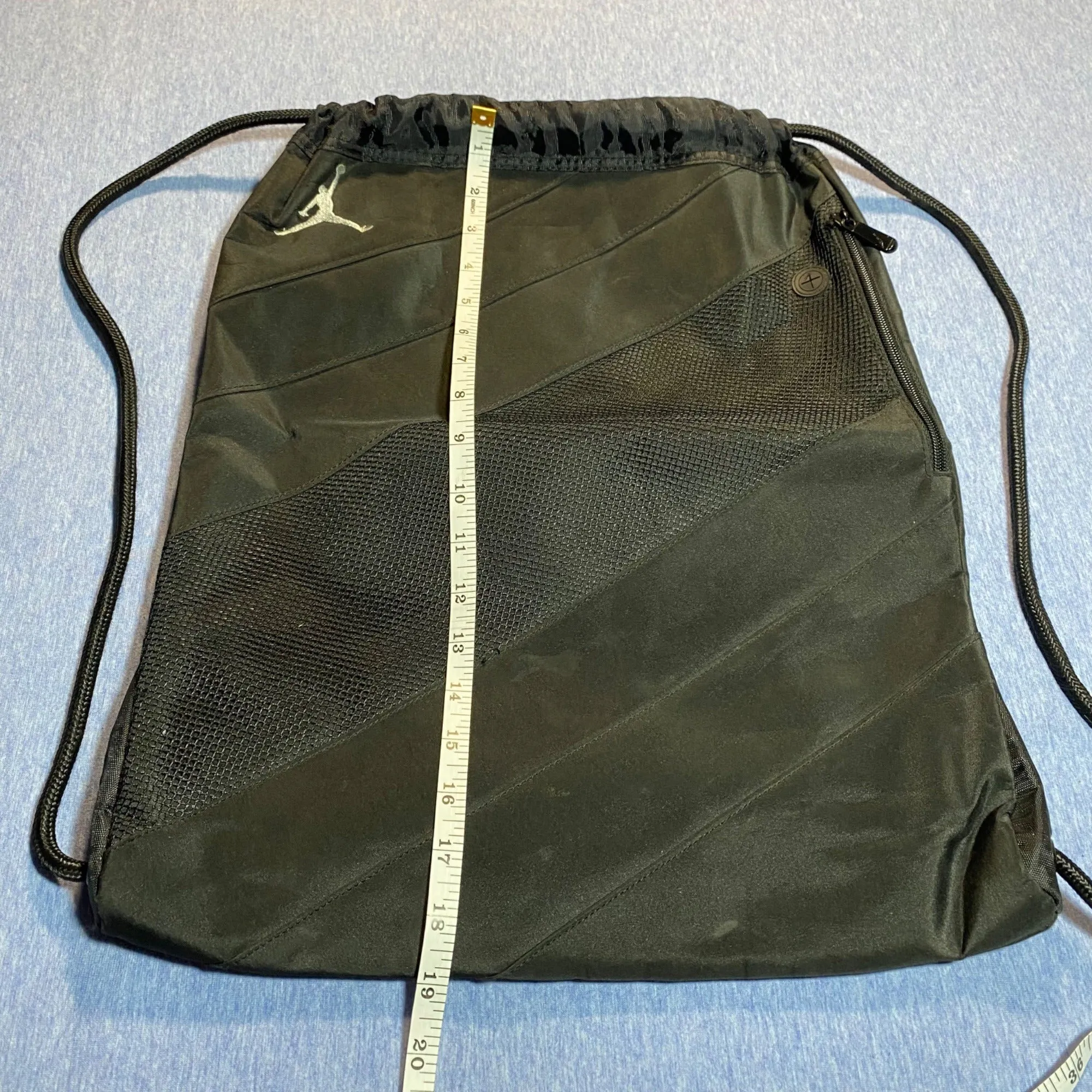 Jordan Drawstring Backpack With Zip Pocket & Mesh Panels - Black