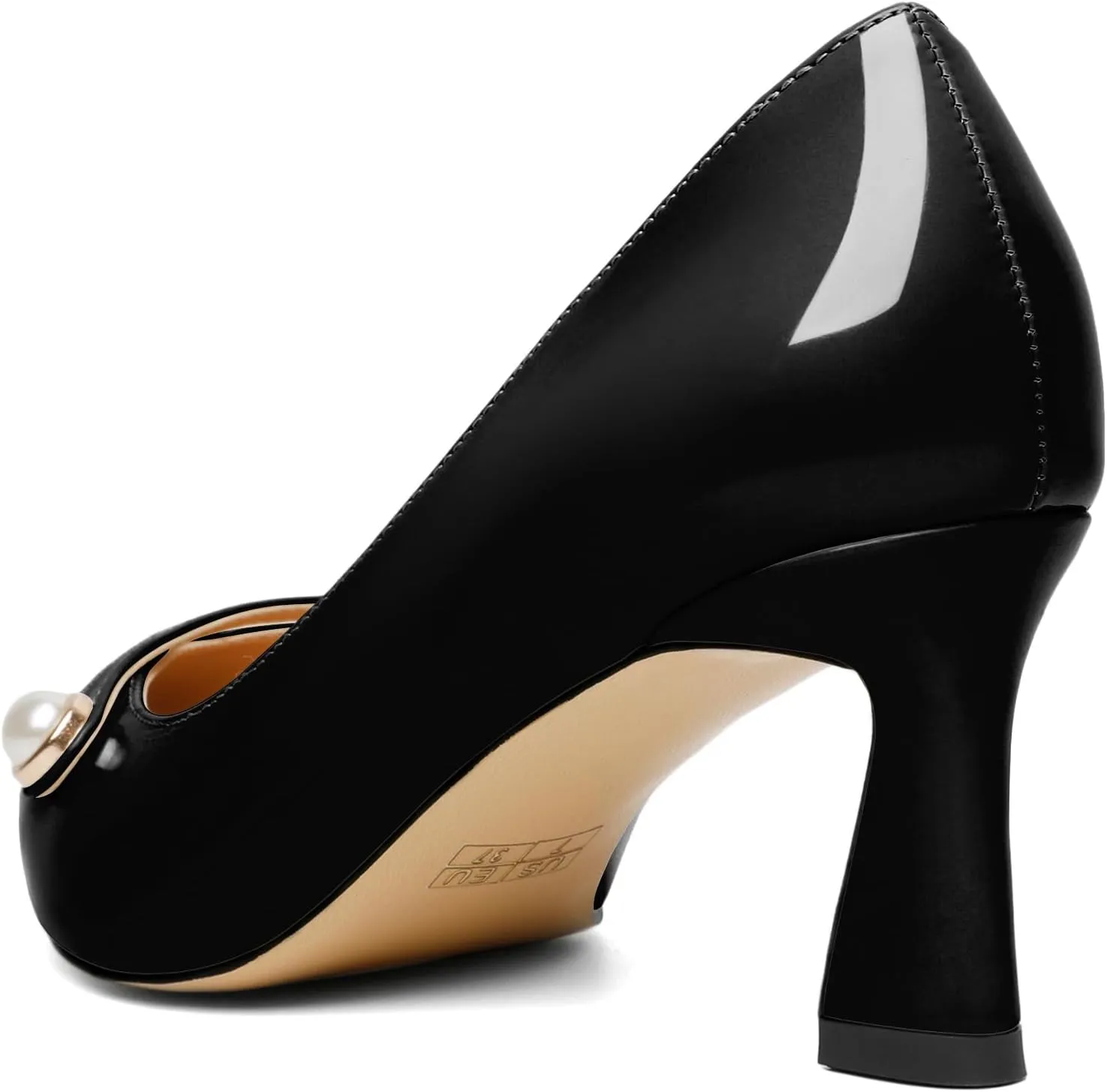Joseywade Women's Low Heel Pumps 2.5 Inch Closed Pointed Toe Kitten Heels Slip On Business Pearl Dressy Shoes
