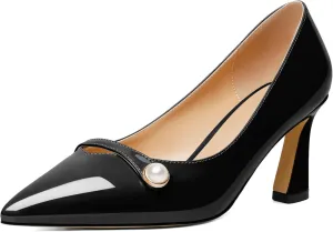Joseywade Women's Low Heel Pumps 2.5 Inch Closed Pointed Toe Kitten Heels Slip On Business Pearl Dressy Shoes