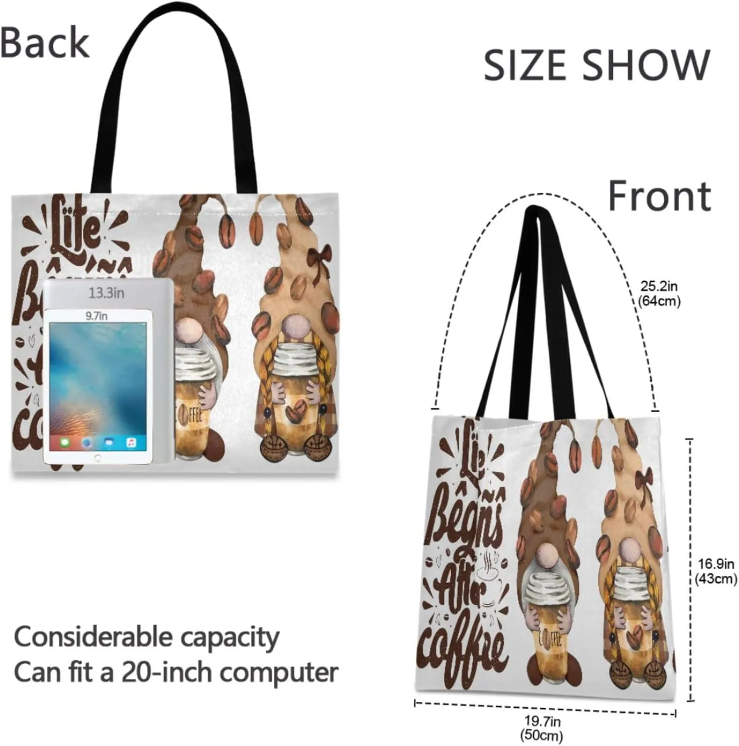 JSTEL Canvas Tote Bag for Women with Pocket, Work Tote Purse Canvas Shopping Bag