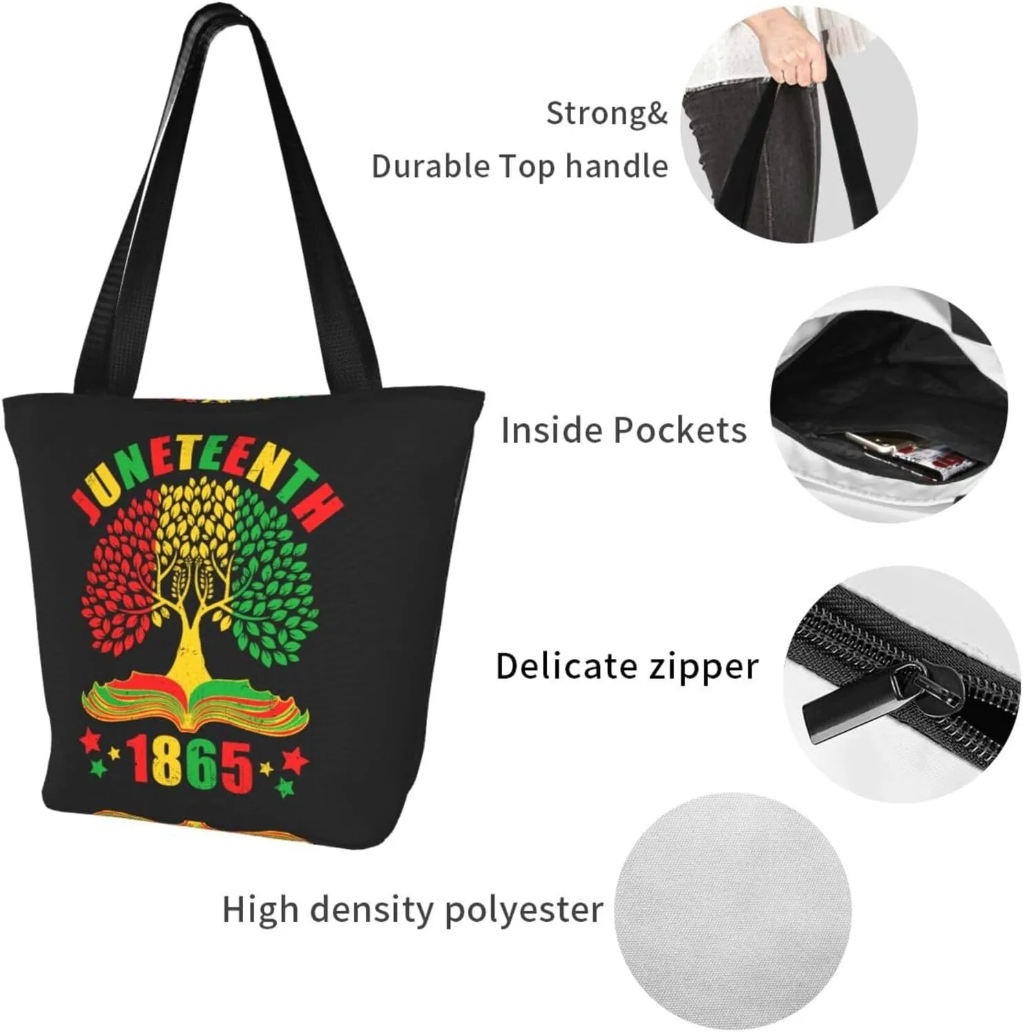 Juneteenth Black History Month American Flag Women's Tote Bag Lightweight Shopping Handbag Travel Shoulder Bag