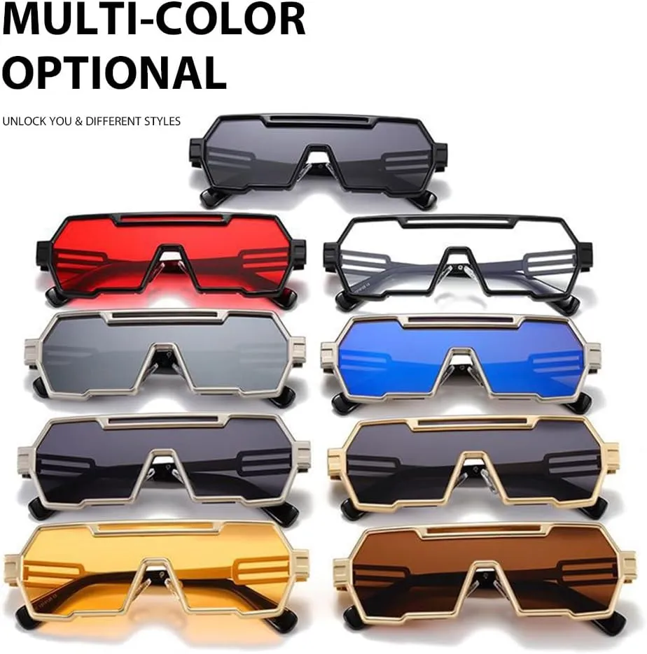 Junsika Retro Steampunk Sunglasses for Men Fashion Cool One Piece Irregular Metal Frame Sunglasses