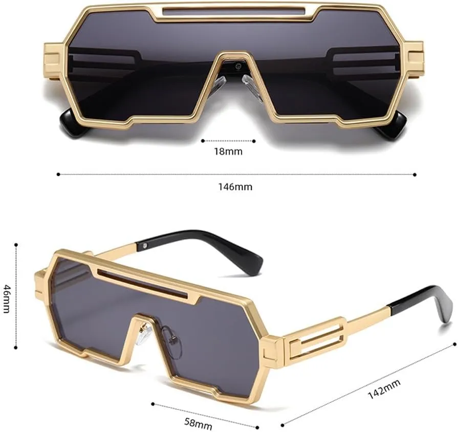 Junsika Retro Steampunk Sunglasses for Men Fashion Cool One Piece Irregular Metal Frame Sunglasses