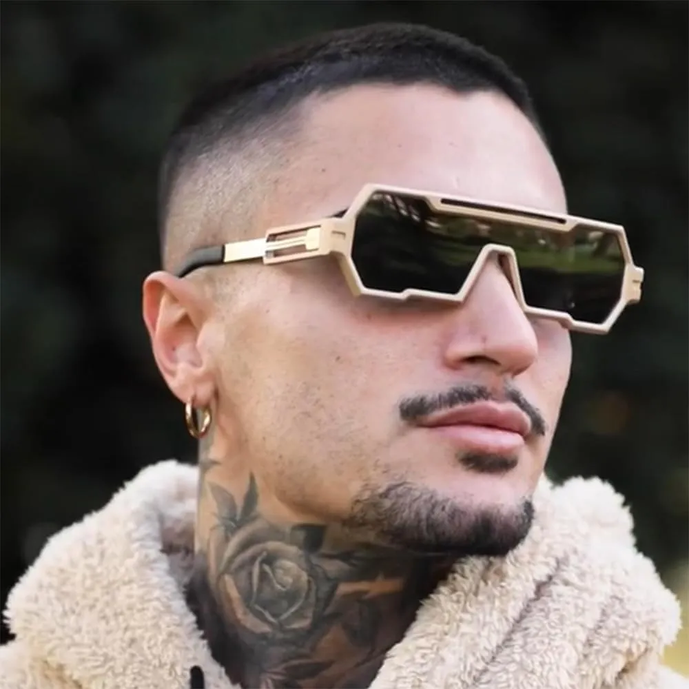 Junsika Retro Steampunk Sunglasses for Men Fashion Cool One Piece Irregular Metal Frame Sunglasses