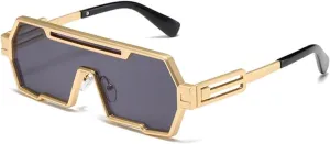 Junsika Retro Steampunk Sunglasses for Men Fashion Cool One Piece Irregular Metal Frame Sunglasses