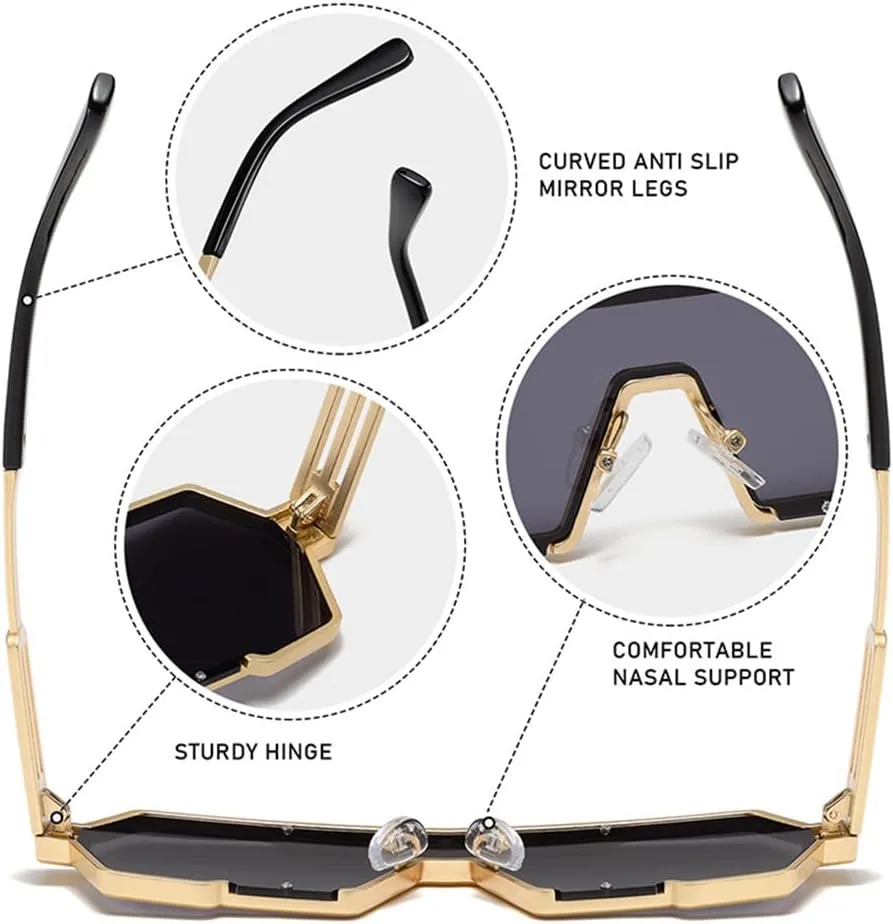 Junsika Retro Steampunk Sunglasses for Men Fashion Cool One Piece Irregular Metal Frame Sunglasses