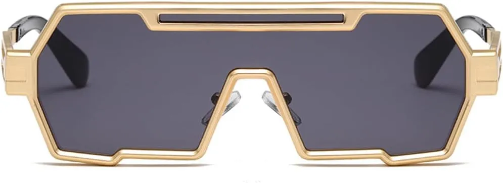 Junsika Retro Steampunk Sunglasses for Men Fashion Cool One Piece Irregular Metal Frame Sunglasses