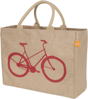 KAF Home Jute Market Tote Bag with Bicycle Print, Durable Handle, Reinforced Bottom and Interior Zipper Pocket, Generous capacity, 12.5" tall x 17" wide x 7" deep