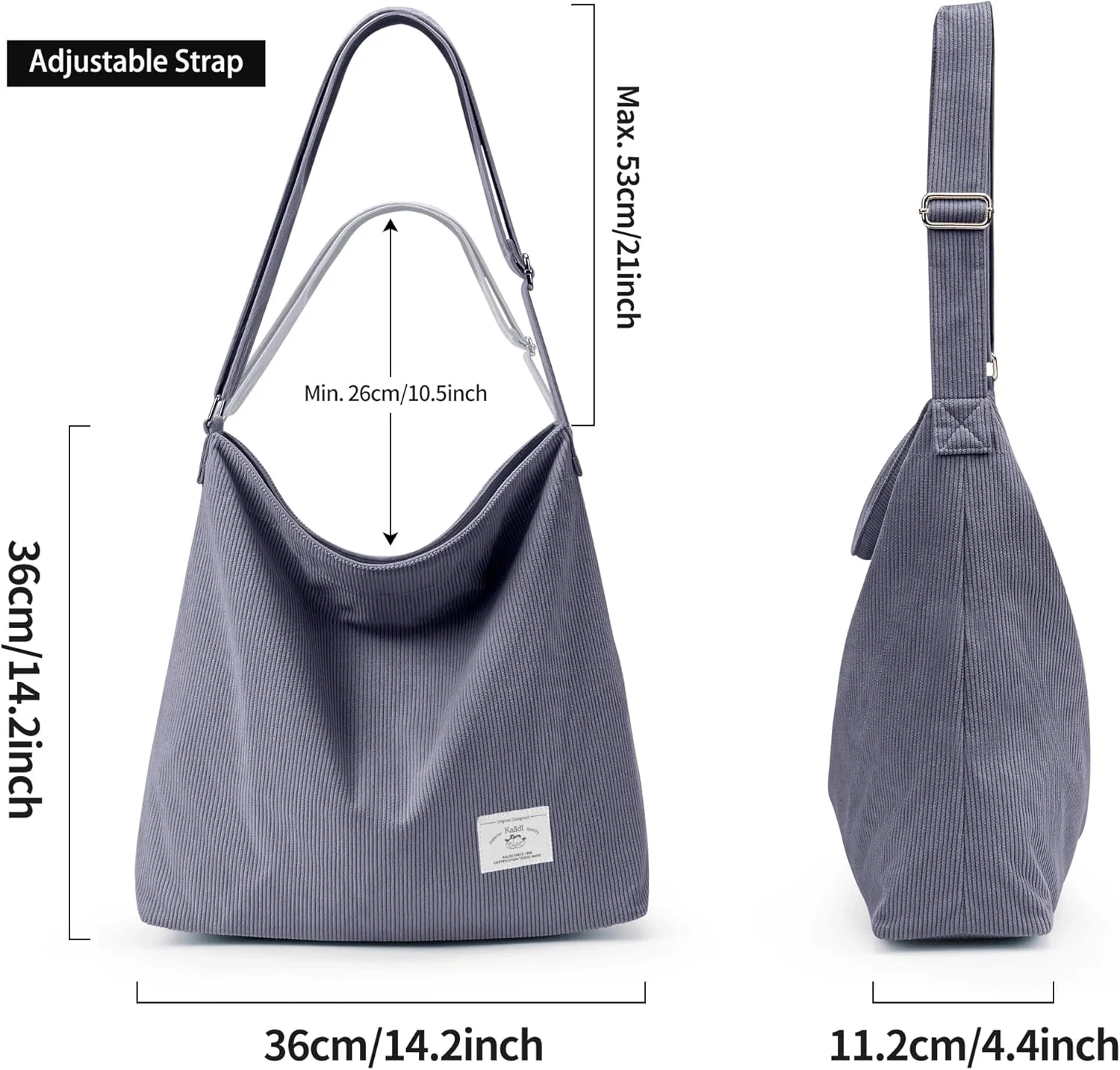 KALIDI Corduroy Tote Bag for Women Casual Zipper Tote Handbag Large Crossbody Hobo Shoulder Bag Work Fashion Women Purse