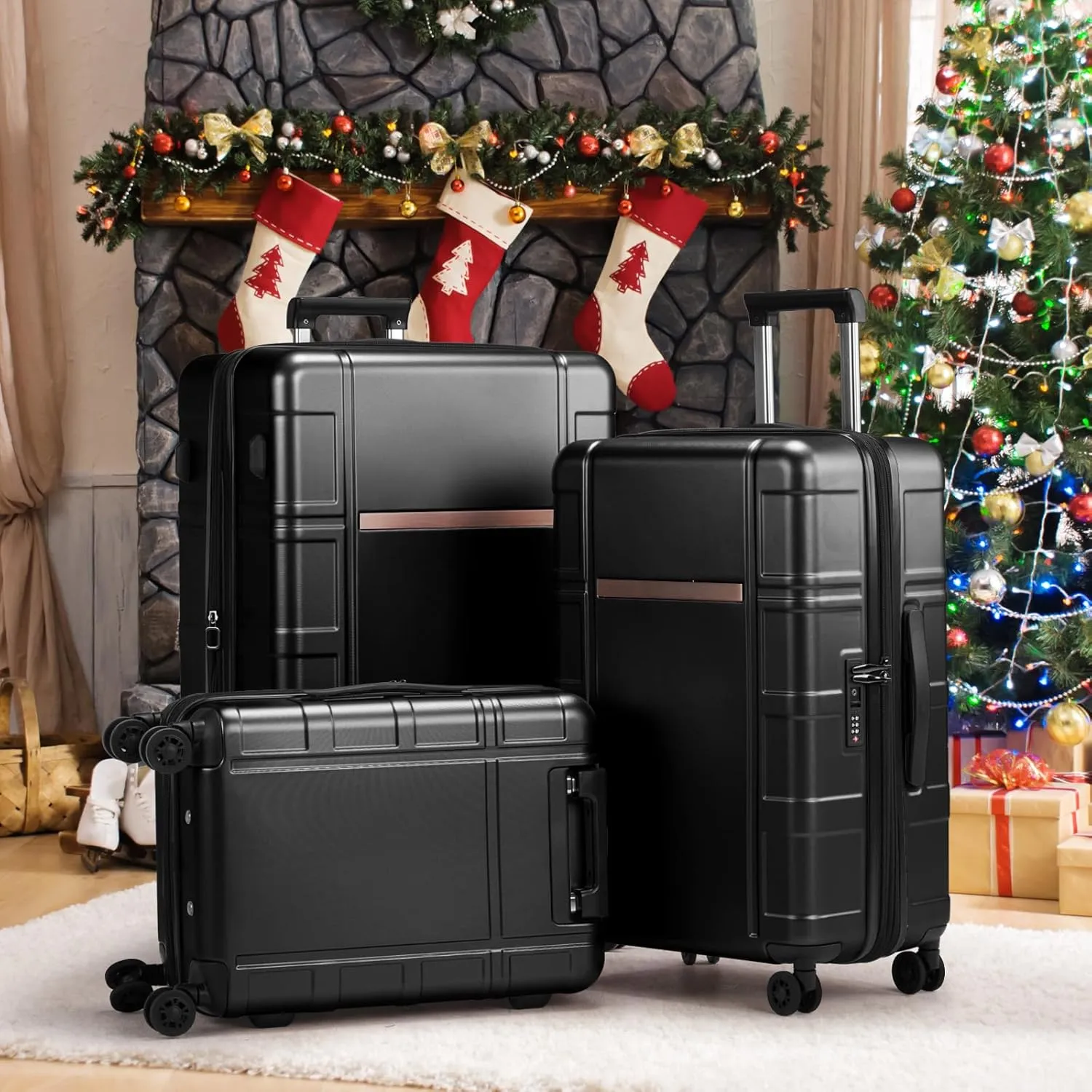 Karl home 20in Carry On Luggage Airline Approved Expandable Lightweight Hard Shell Suitcases with Wheels Built-In TSA Luggage Bag for Business/Travel Black
