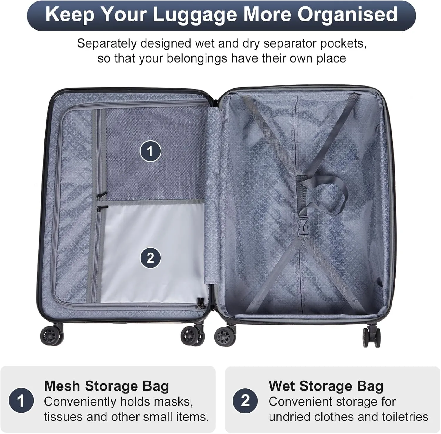 Karl home 20in Carry On Luggage Airline Approved Expandable Lightweight Hard Shell Suitcases with Wheels Built-In TSA Luggage Bag for Business/Travel Black