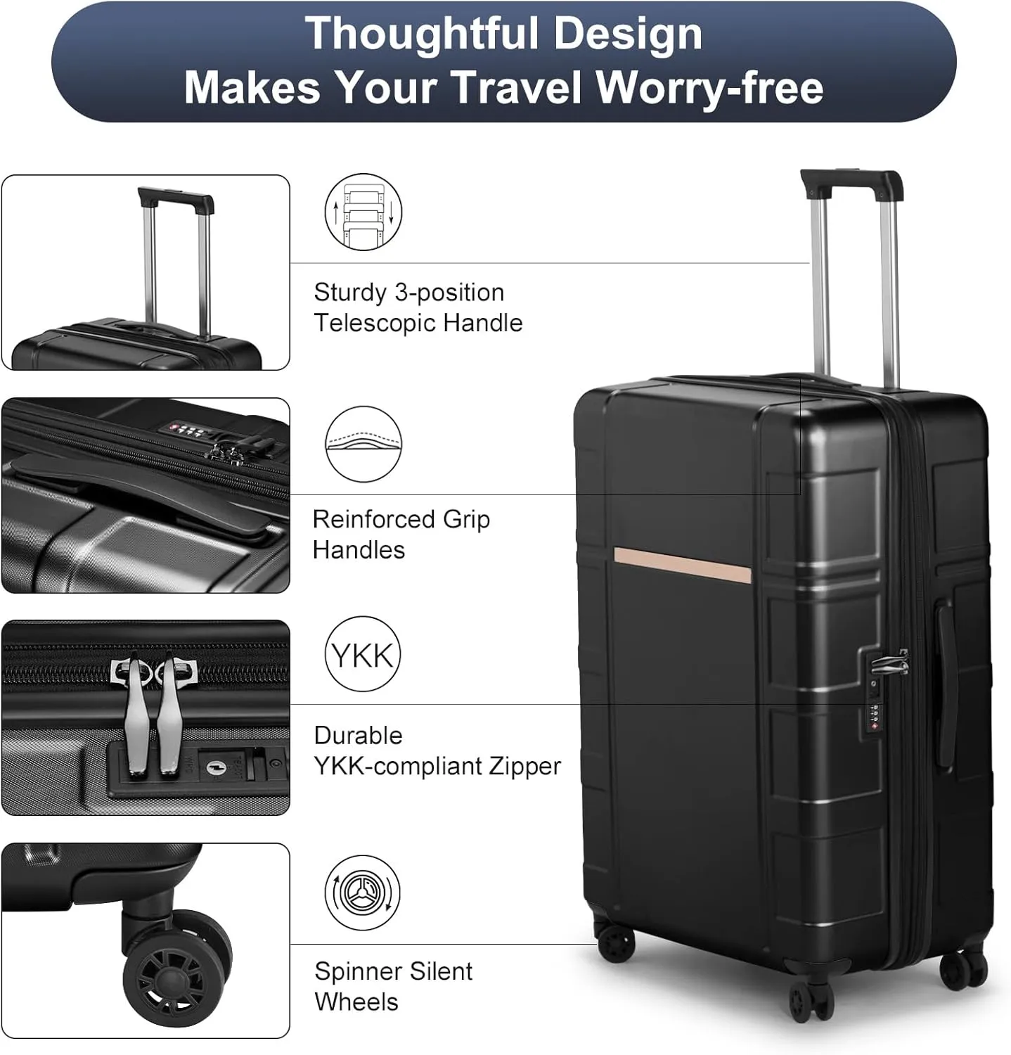 Karl home 20in Carry On Luggage Airline Approved Expandable Lightweight Hard Shell Suitcases with Wheels Built-In TSA Luggage Bag for Business/Travel Black