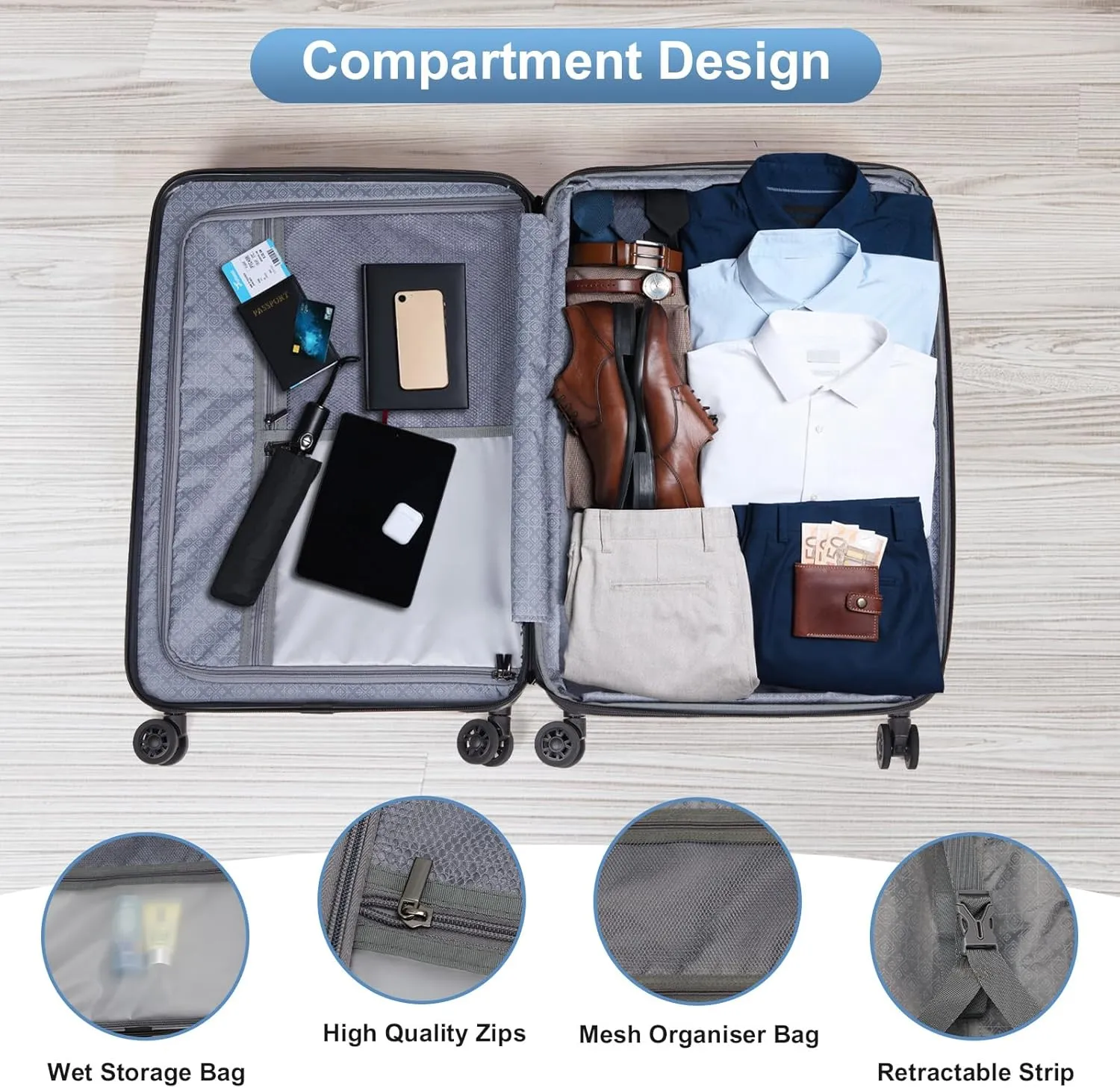 Karl home 20in Carry On Luggage Airline Approved Expandable Lightweight Hard Shell Suitcases with Wheels Built-In TSA Luggage Bag for Business/Travel Blue