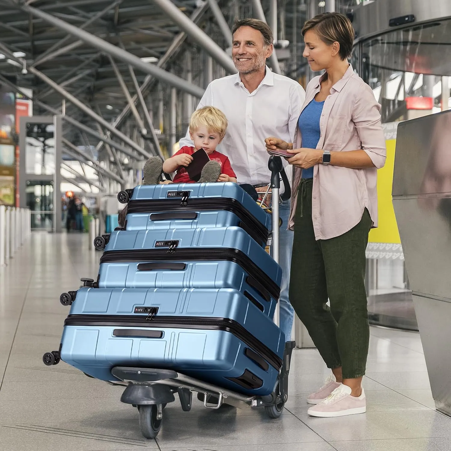 Karl home 20in Carry On Luggage Airline Approved Expandable Lightweight Hard Shell Suitcases with Wheels Built-In TSA Luggage Bag for Business/Travel Blue