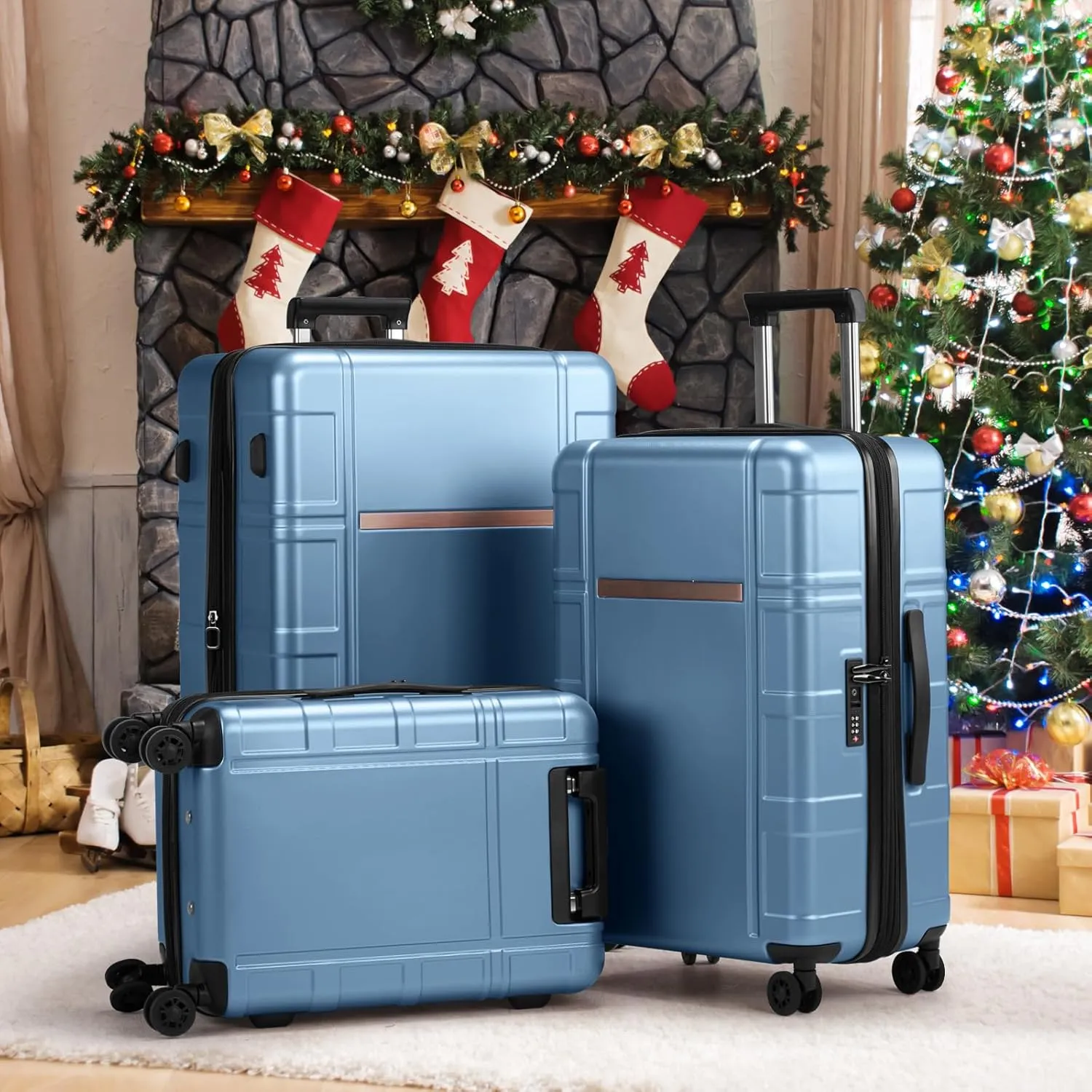 Karl home 20in Carry On Luggage Airline Approved Expandable Lightweight Hard Shell Suitcases with Wheels Built-In TSA Luggage Bag for Business/Travel Blue