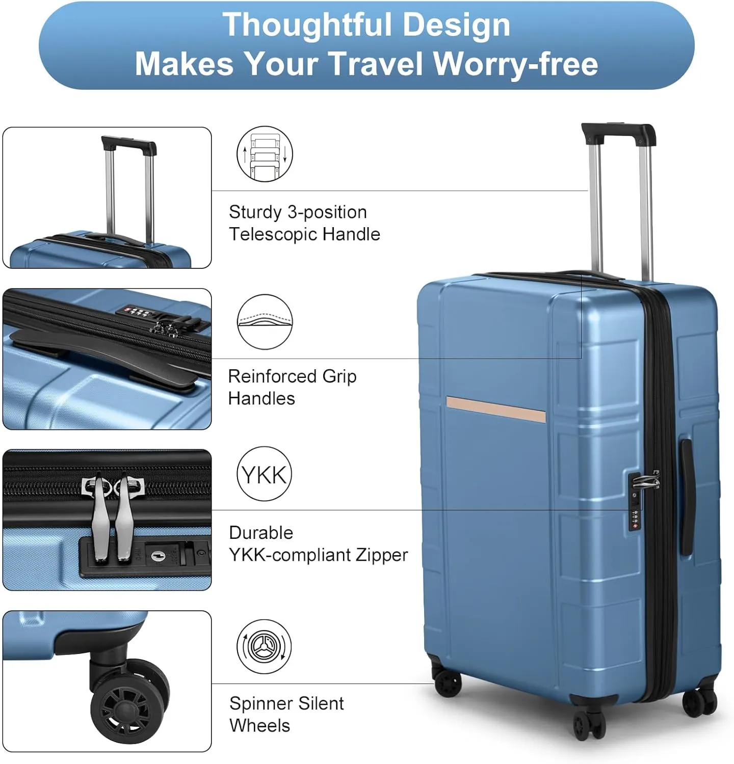 Karl home 20in Carry On Luggage Airline Approved Expandable Lightweight Hard Shell Suitcases with Wheels Built-In TSA Luggage Bag for Business/Travel Blue
