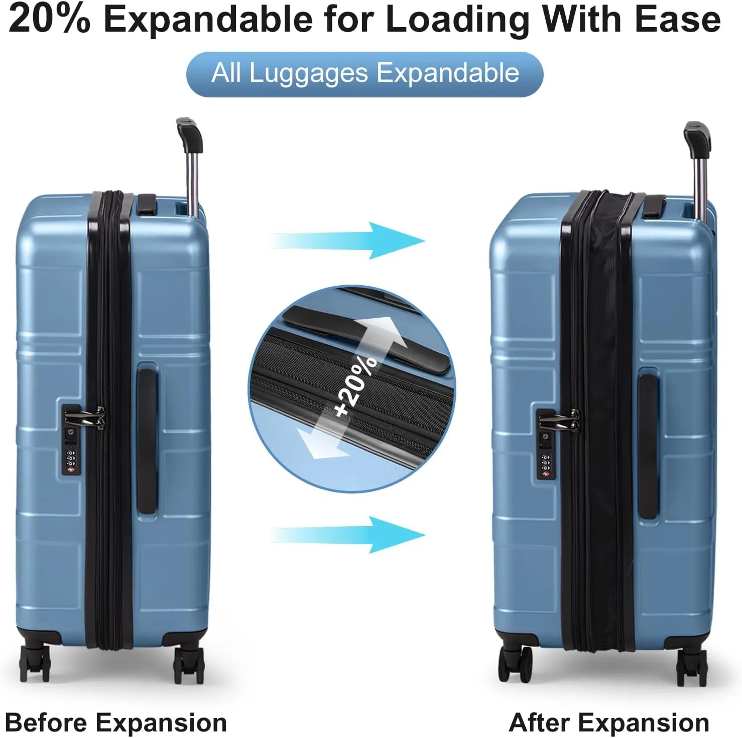 Karl home 20in Carry On Luggage Airline Approved Expandable Lightweight Hard Shell Suitcases with Wheels Built-In TSA Luggage Bag for Business/Travel Blue