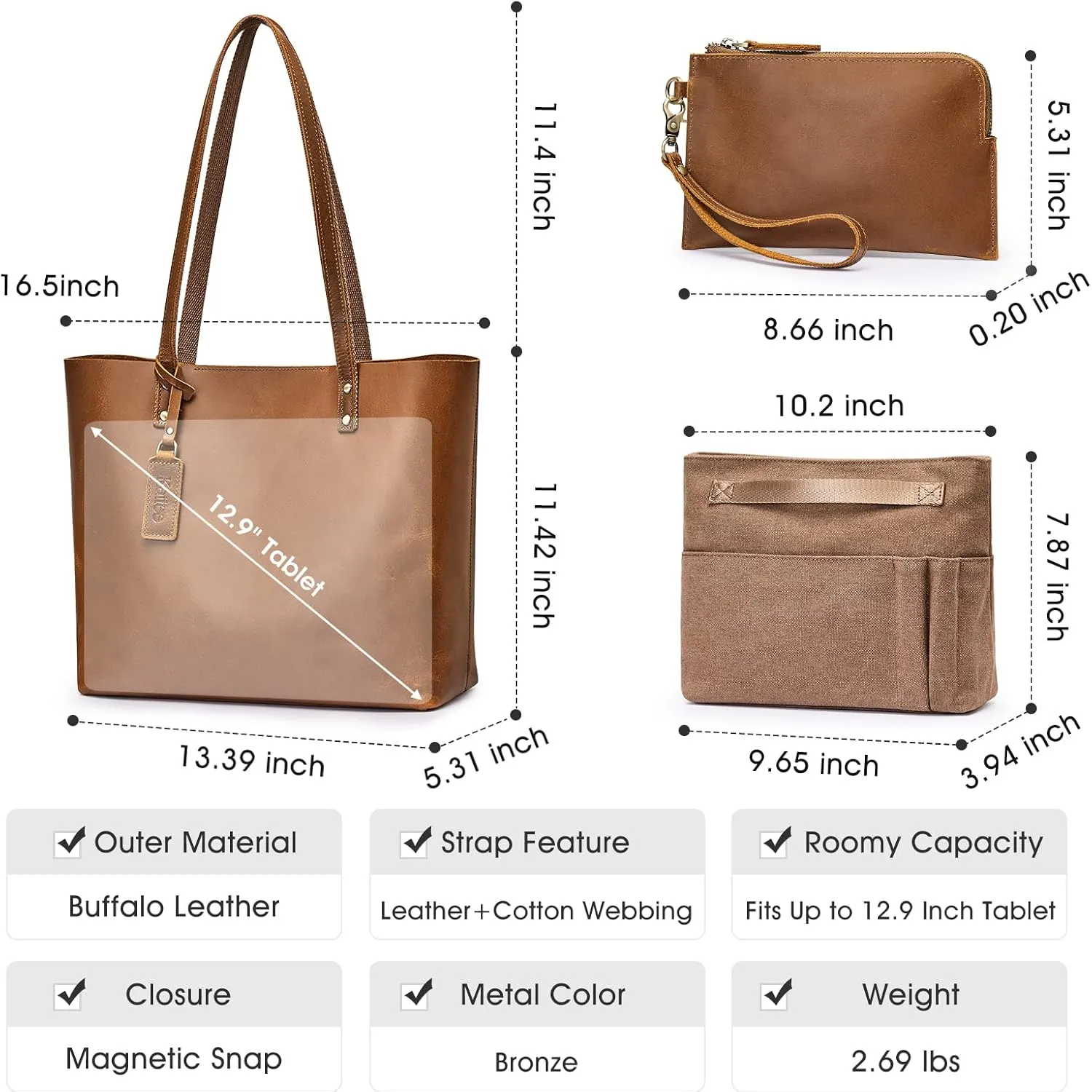 Kattee Leather Totes for Women Shoulder Bag Top Handle Satchel Purse Set 3pcs 3-in-1