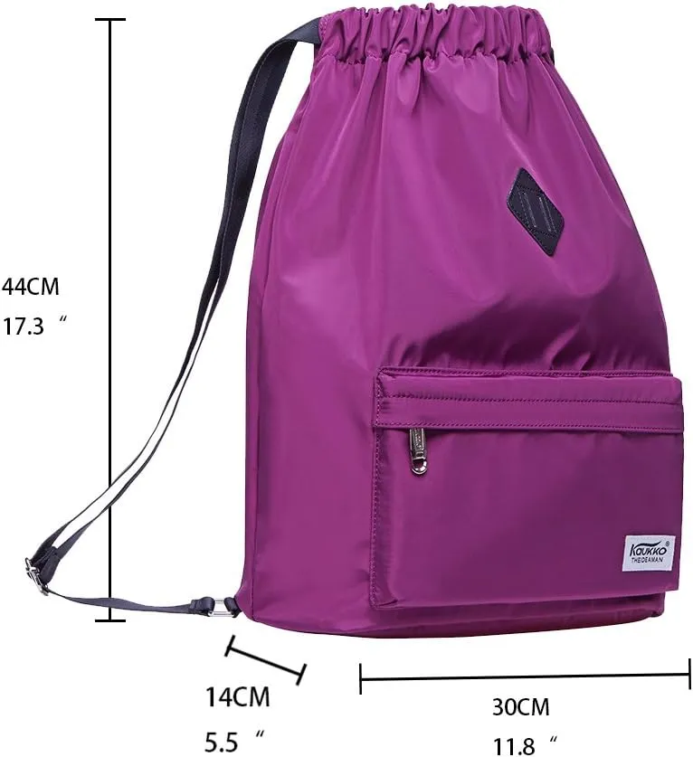 KAUKKO Drawstring Sports Backpack Gym Yoga Bag Shoulder Rucksack for Men and Women(1031-2-PURPLE)