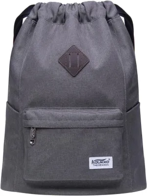 KAUKKO Drawstring Sports Backpack Gym Yoga Bag Shoulder Rucksack for Men and Women(2031-GRAY)