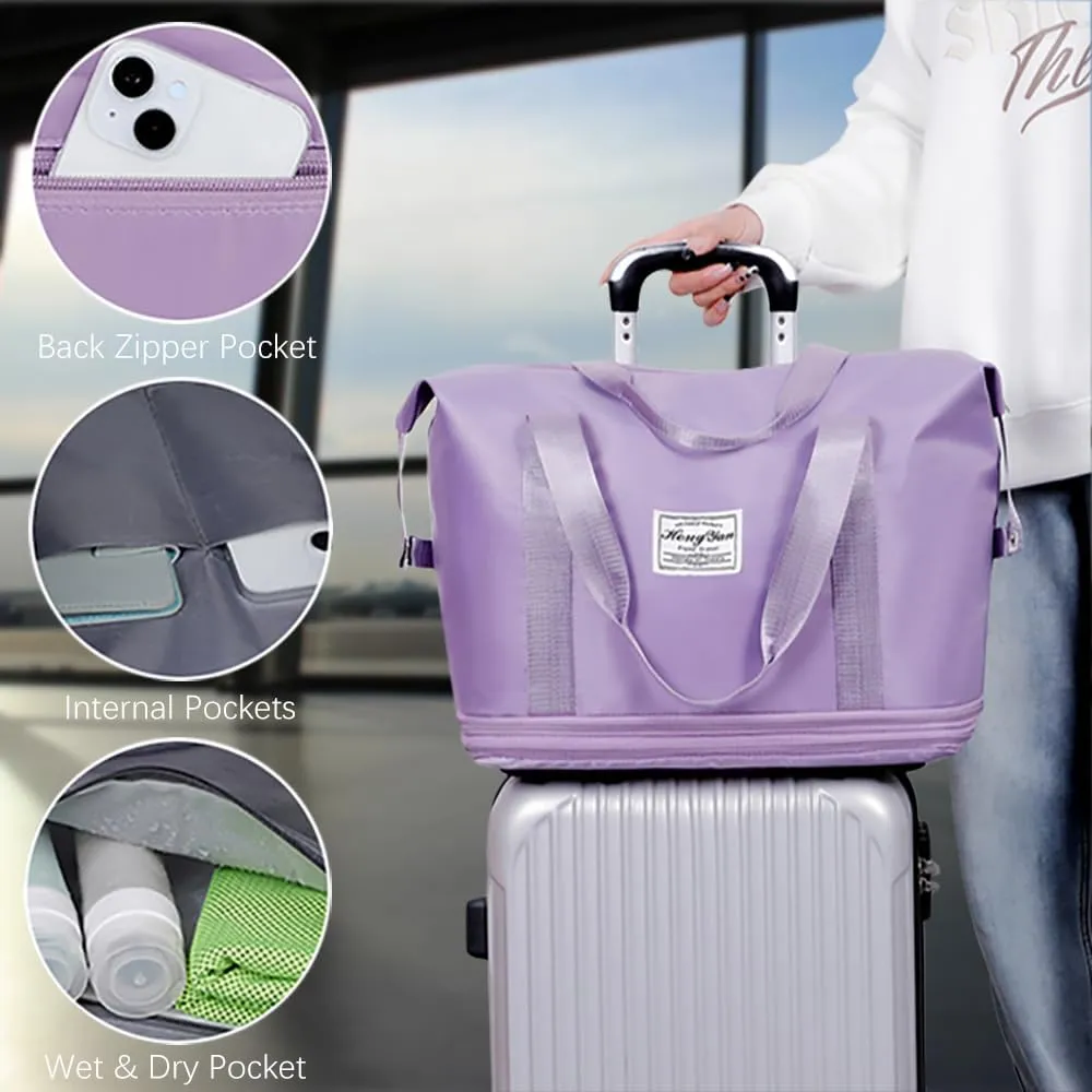 Kaxich Rolling Duffel Bag with Wheels, Expandable Foldable Travel Bag Carry-on Luggage Bag Large Suitcase with Detachable Wheels for Gym, Camping, Travel or Business Trip (Pink)