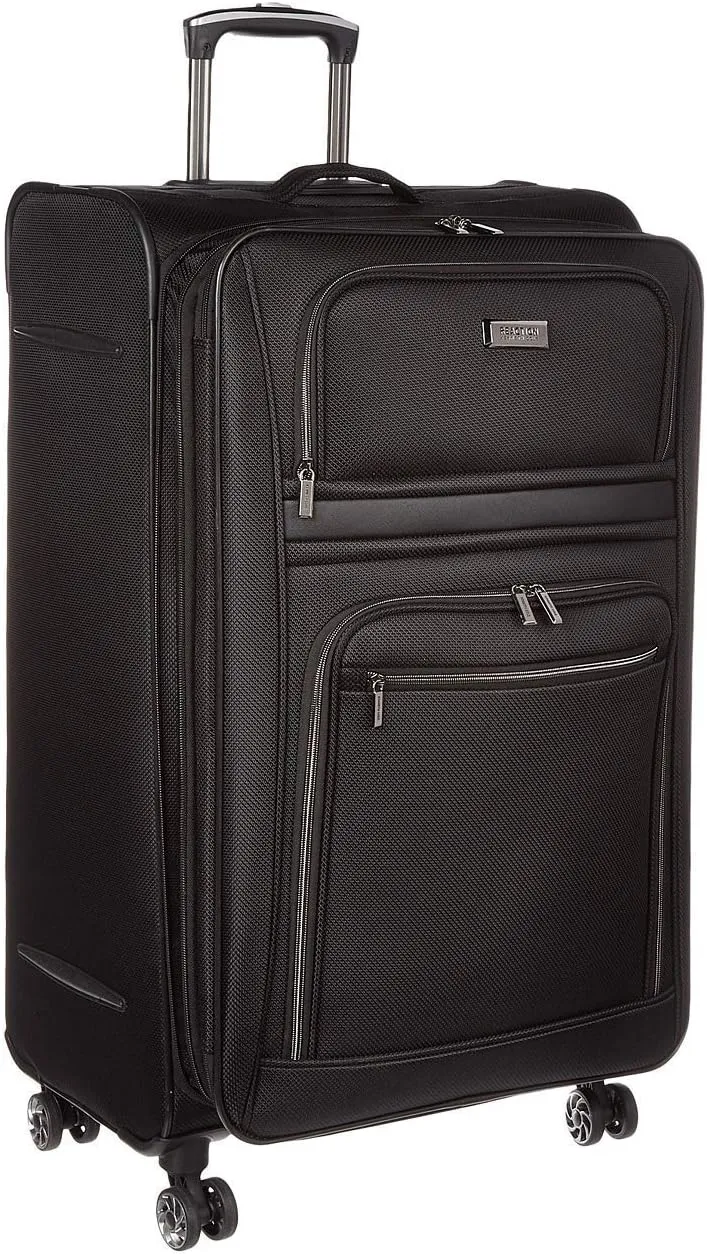 Kenneth Cole REACTION Rugged Roamer Lightweight Softside Expandable 8-Wheel Spinner Luggage, Black, 28-Inch Checked