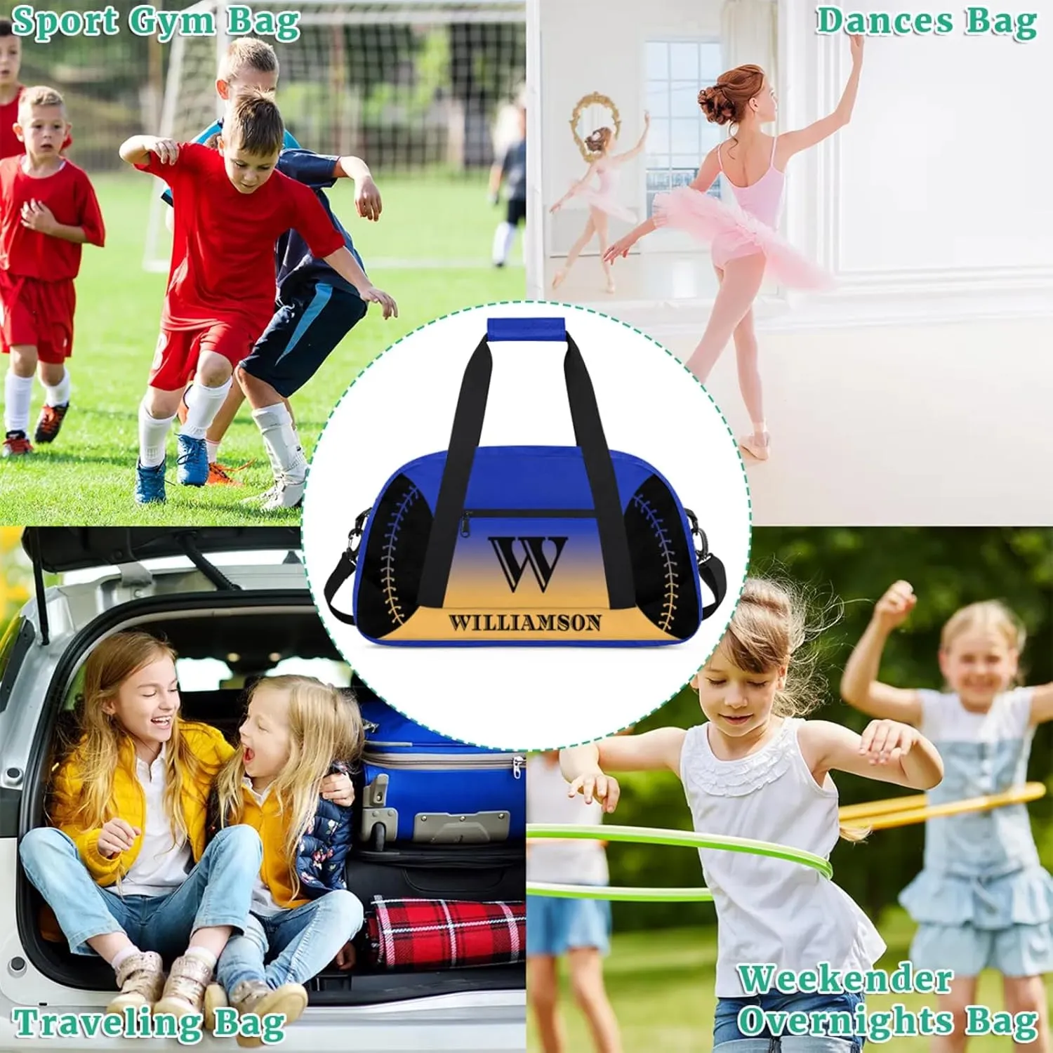 Kids Duffle Bag Personalized Gym Bag Overnight Bags, Ideal for Travel and Sports, Suitable for Men Women for Gym, Dance, Yoga, Durable Waterproof Sport Overnight Handbags Baseball Blue