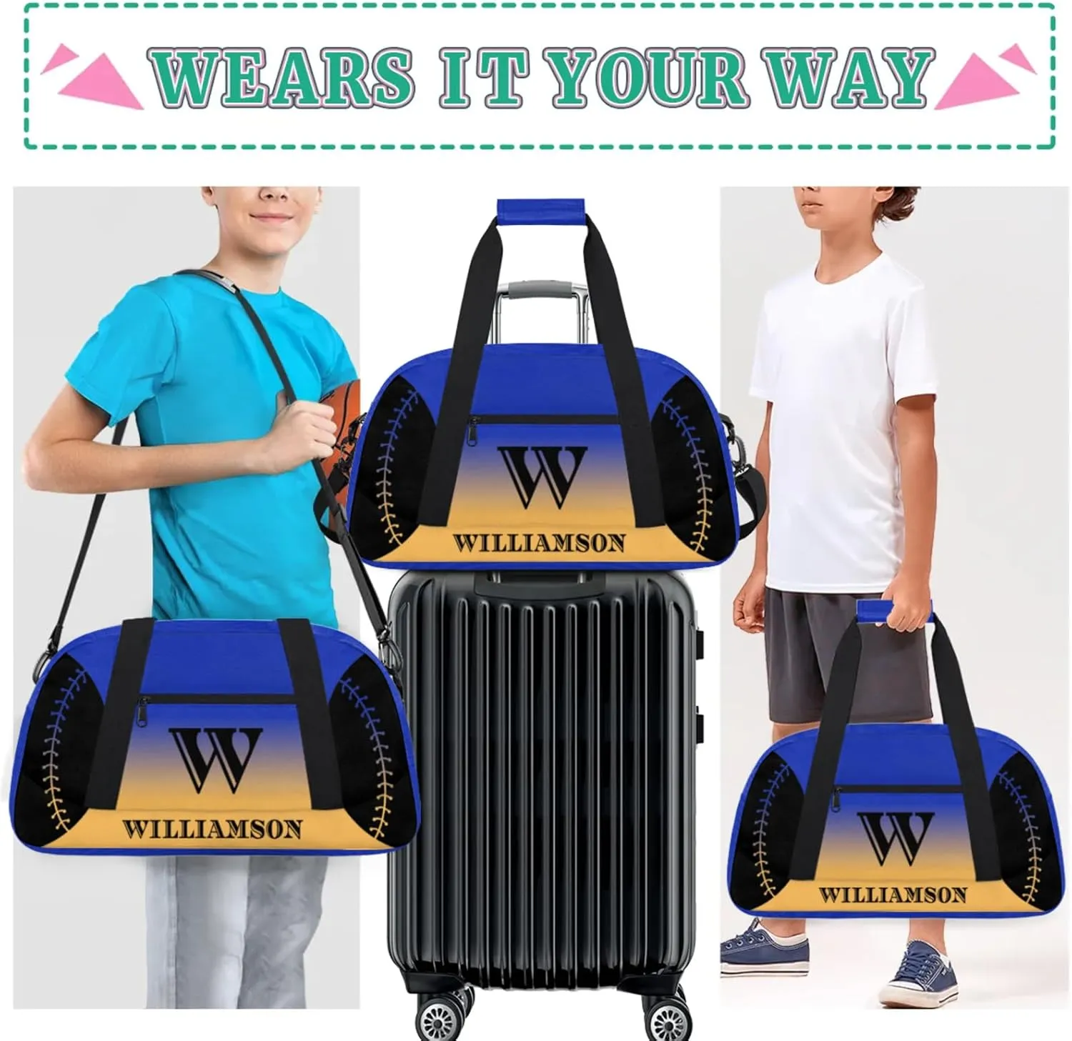 Kids Duffle Bag Personalized Gym Bag Overnight Bags, Ideal for Travel and Sports, Suitable for Men Women for Gym, Dance, Yoga, Durable Waterproof Sport Overnight Handbags Baseball Blue