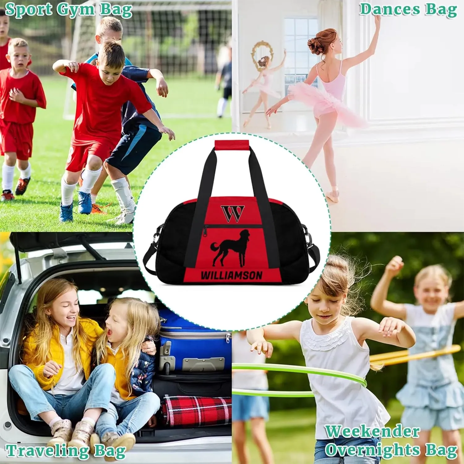 Kids Duffle Bag Personalized Gym Bag Overnight Bags, Ideal for Travel and Sports, Suitable for Men Women for Gym, Dance, Yoga, Durable Waterproof Sport Overnight Handbags Dog