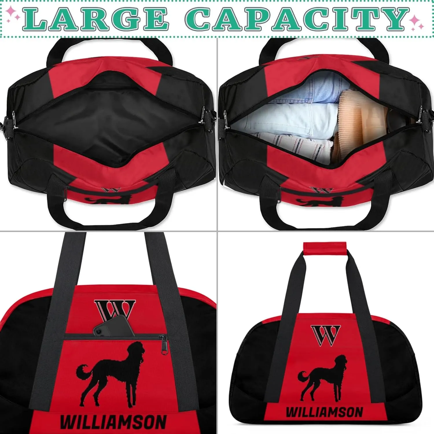 Kids Duffle Bag Personalized Gym Bag Overnight Bags, Ideal for Travel and Sports, Suitable for Men Women for Gym, Dance, Yoga, Durable Waterproof Sport Overnight Handbags Dog