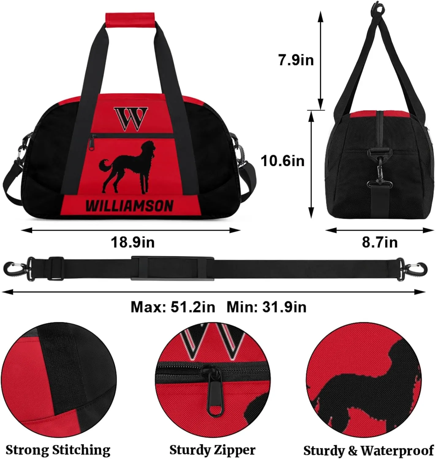 Kids Duffle Bag Personalized Gym Bag Overnight Bags, Ideal for Travel and Sports, Suitable for Men Women for Gym, Dance, Yoga, Durable Waterproof Sport Overnight Handbags Dog