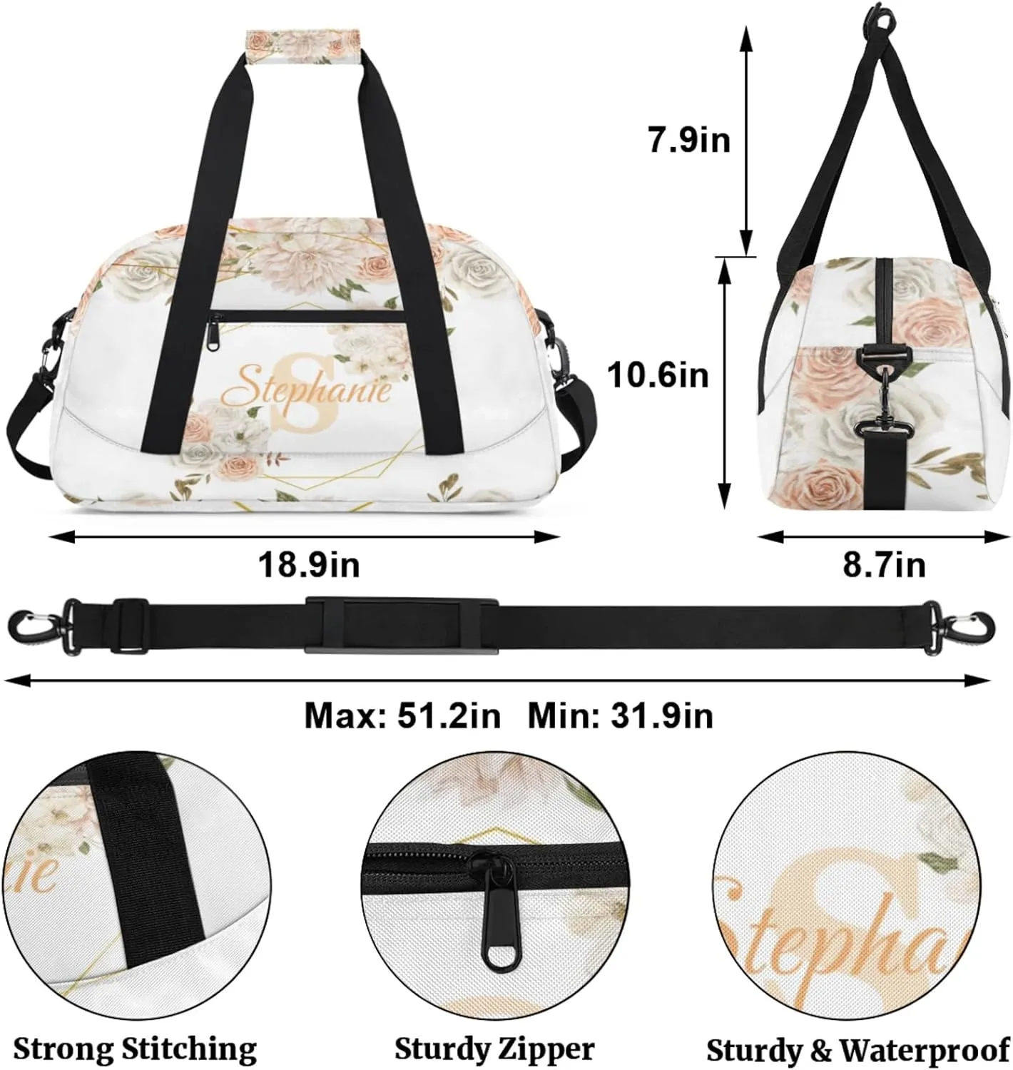 Kids Duffle Bag Personalized Gym Bag Overnight Bags, Ideal for Travel and Sports, Suitable for Men Women for Gym, Dance, Yoga, Durable Waterproof Sport Overnight Handbags Flower