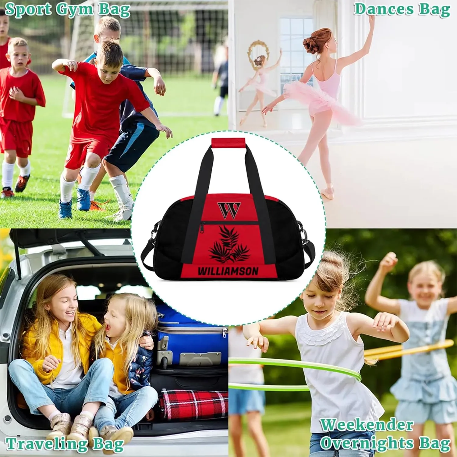 Kids Duffle Bag Personalized Gym Bag Overnight Bags, Ideal for Travel and Sports, Suitable for Men Women for Gym, Dance, Yoga, Durable Waterproof Sport Overnight Handbags Leaf