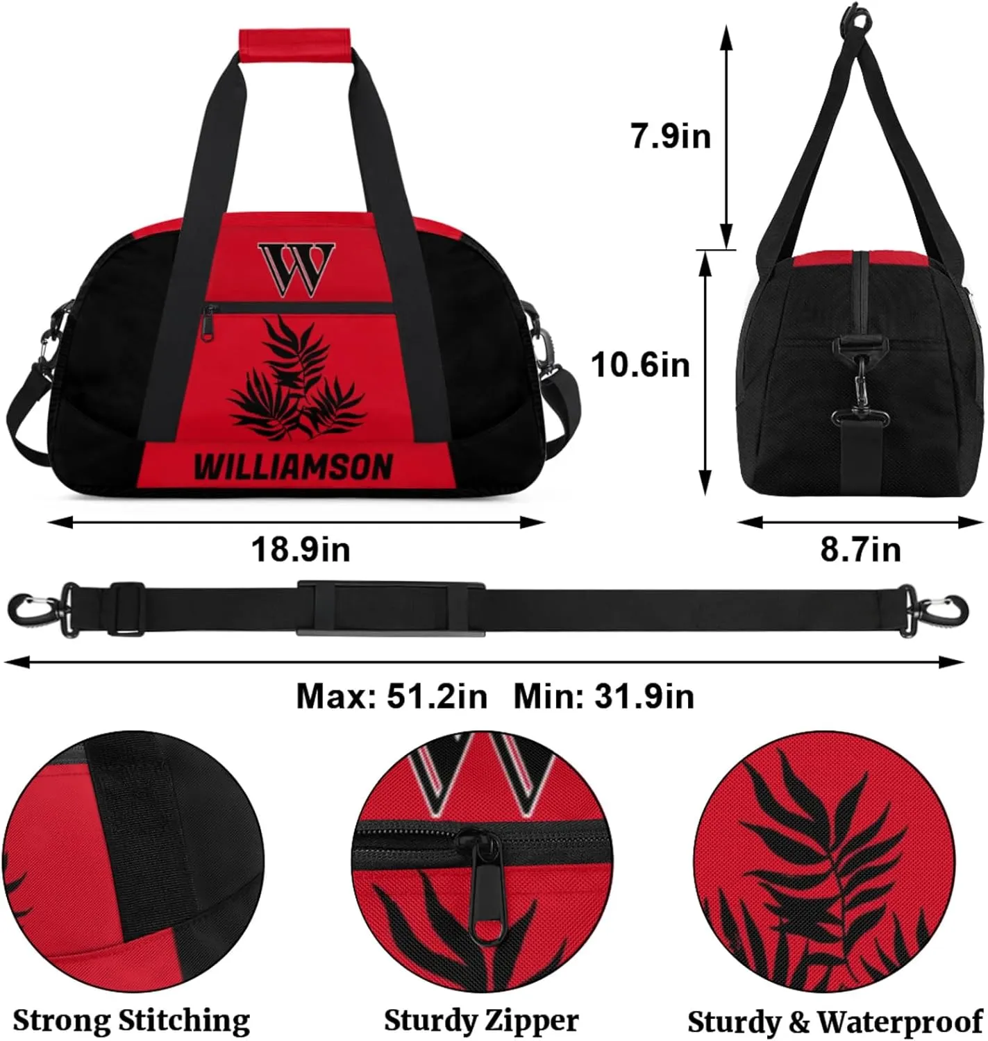 Kids Duffle Bag Personalized Gym Bag Overnight Bags, Ideal for Travel and Sports, Suitable for Men Women for Gym, Dance, Yoga, Durable Waterproof Sport Overnight Handbags Leaf