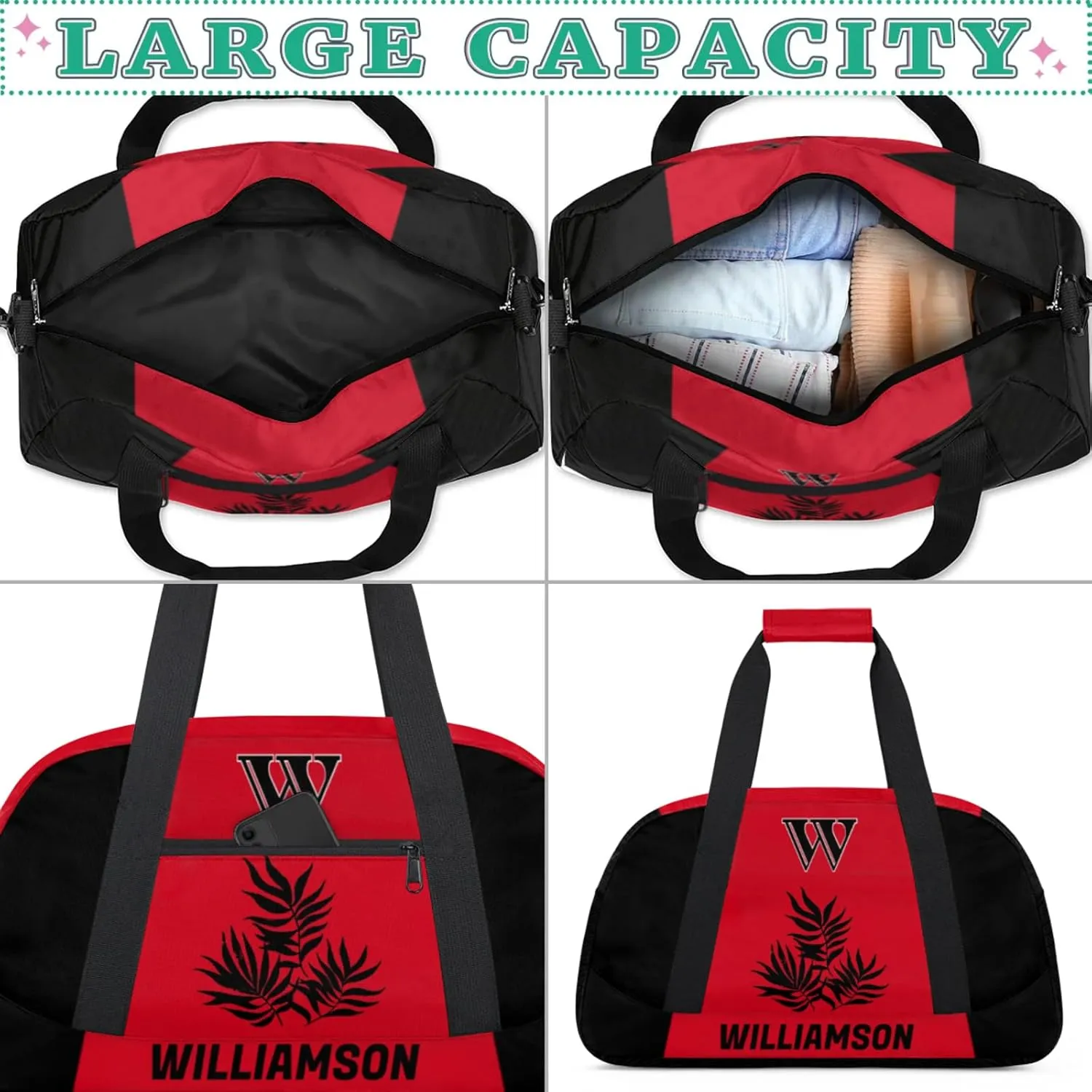 Kids Duffle Bag Personalized Gym Bag Overnight Bags, Ideal for Travel and Sports, Suitable for Men Women for Gym, Dance, Yoga, Durable Waterproof Sport Overnight Handbags Leaf
