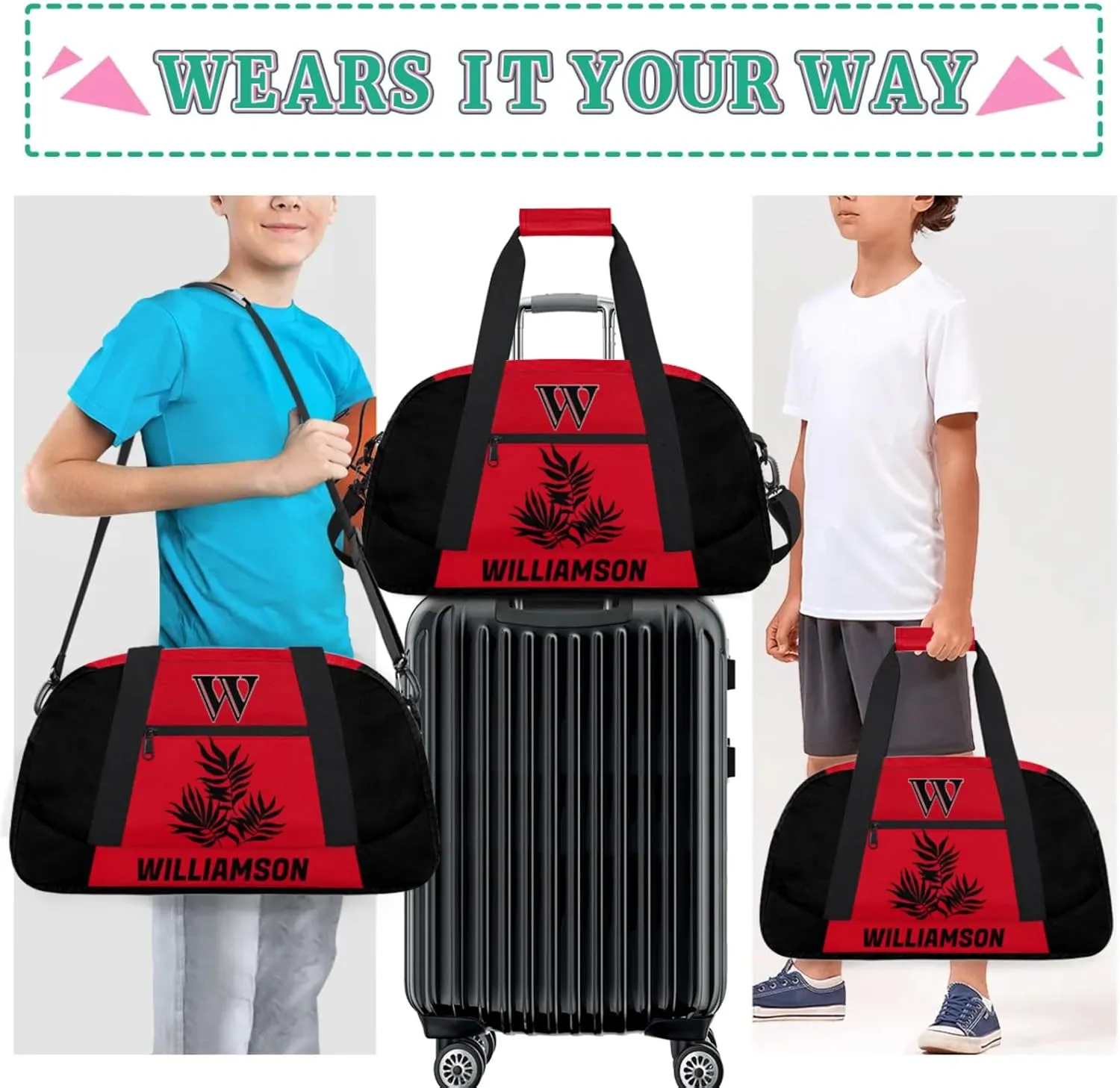 Kids Duffle Bag Personalized Gym Bag Overnight Bags, Ideal for Travel and Sports, Suitable for Men Women for Gym, Dance, Yoga, Durable Waterproof Sport Overnight Handbags Leaf