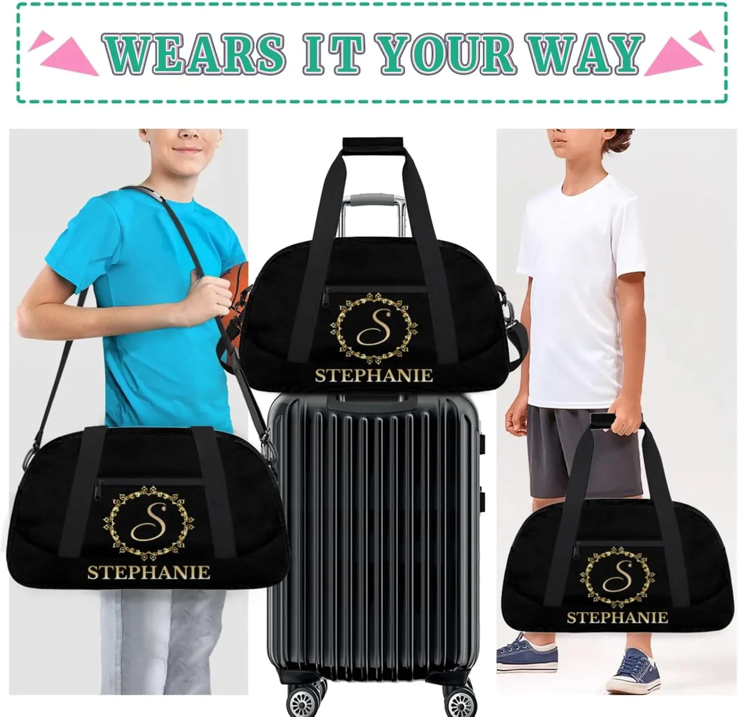 Kids Duffle Bag Personalized Gym Bag Overnight Bags, Ideal for Travel and Sports, Suitable for Men Women for Gym, Dance, Yoga, Durable Waterproof Sport Overnight Handbags Yellow Flower