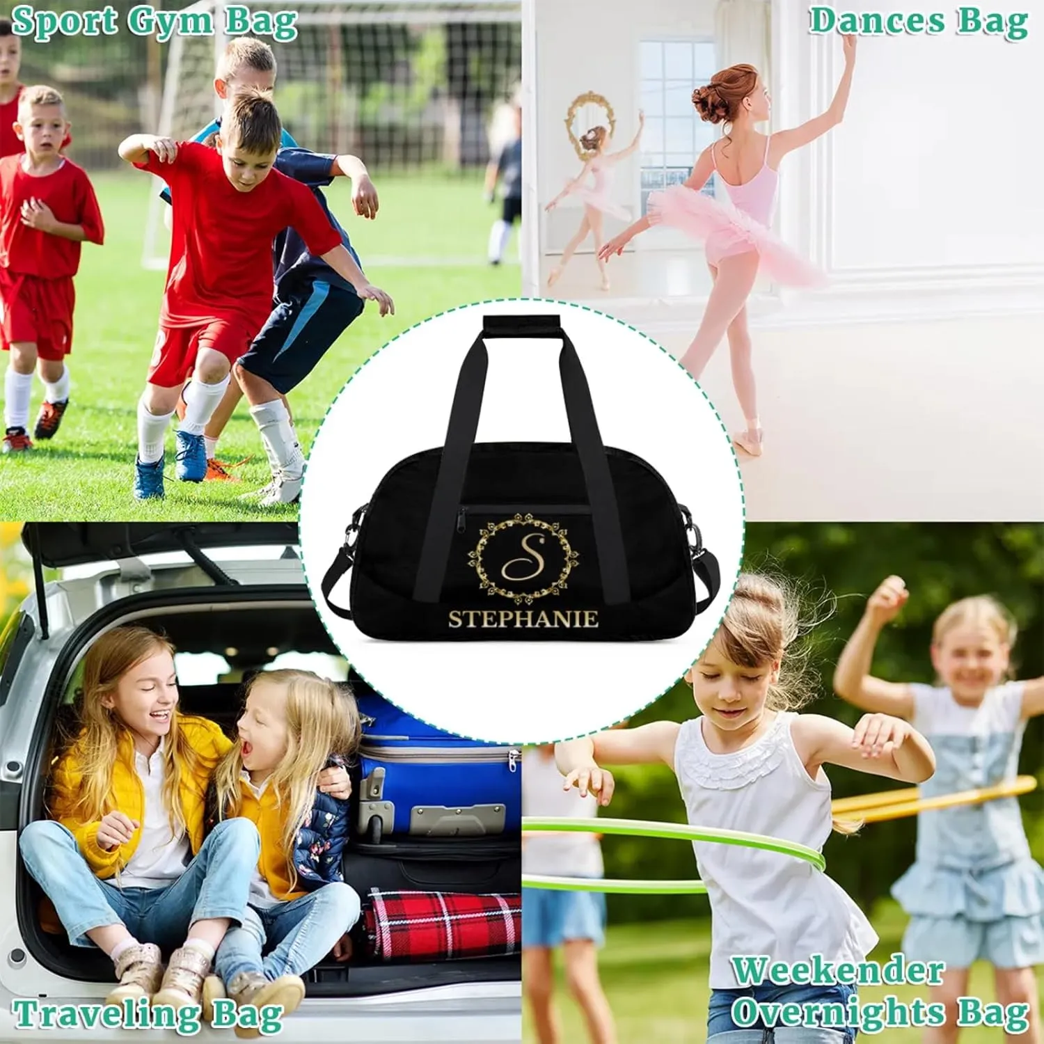 Kids Duffle Bag Personalized Gym Bag Overnight Bags, Ideal for Travel and Sports, Suitable for Men Women for Gym, Dance, Yoga, Durable Waterproof Sport Overnight Handbags Yellow Flower