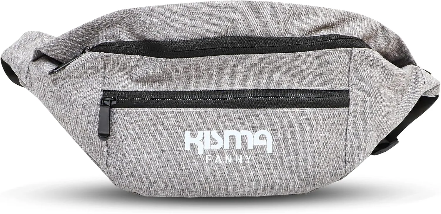 Kisma Casual Waist Fanny Pack for Men and Women with Adjustable Crossbody Waist and Shoulder Strap and Multiple Zippered Pockets for Hands-Free Travel Storage (Grey)