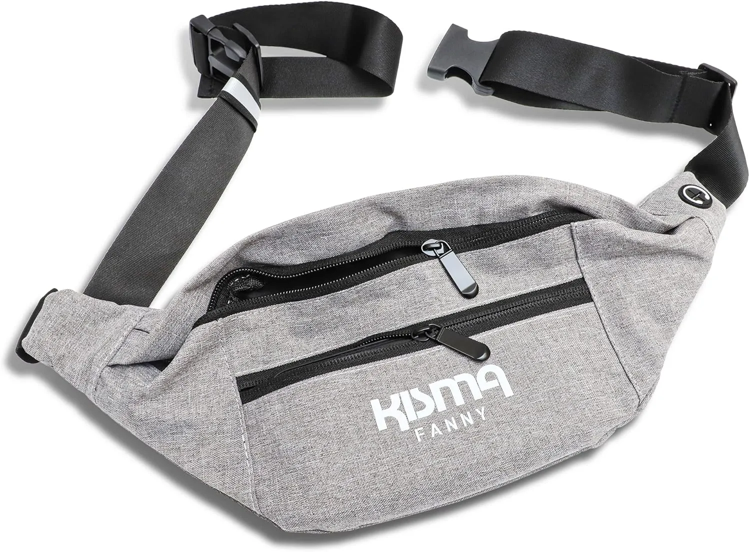 Kisma Casual Waist Fanny Pack for Men and Women with Adjustable Crossbody Waist and Shoulder Strap and Multiple Zippered Pockets for Hands-Free Travel Storage (Grey)