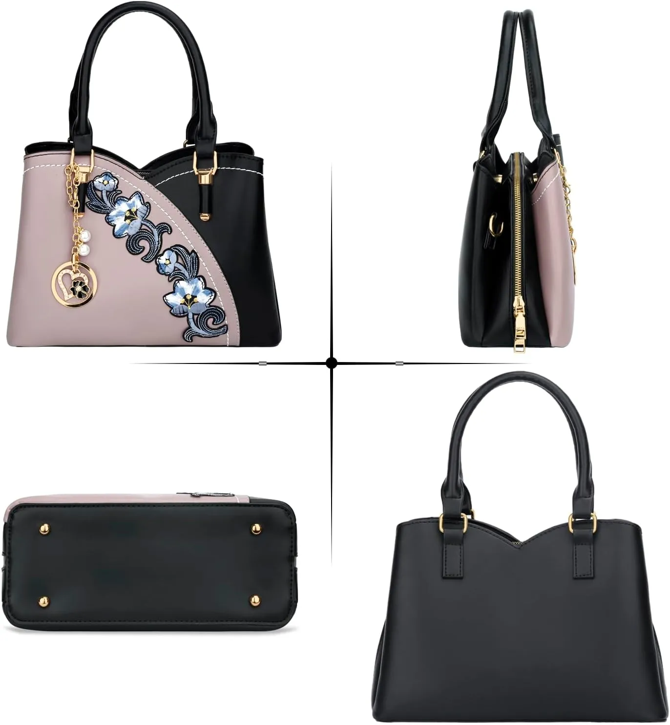 KKXIU Triple Compartments Purses and Handbags for Women Fashion Ladies Satchel Shoulder Top Handle Bag