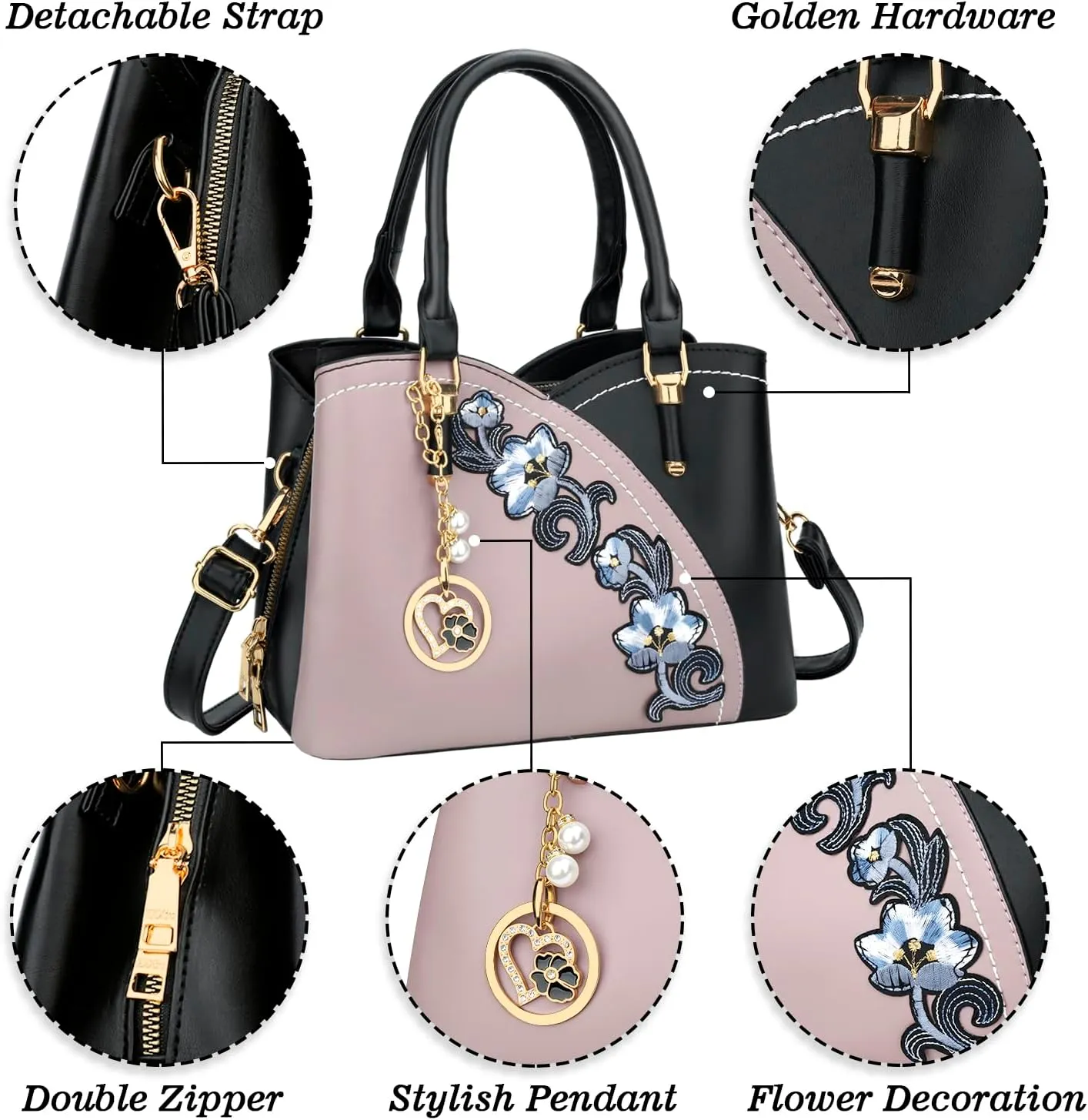 KKXIU Triple Compartments Purses and Handbags for Women Fashion Ladies Satchel Shoulder Top Handle Bag