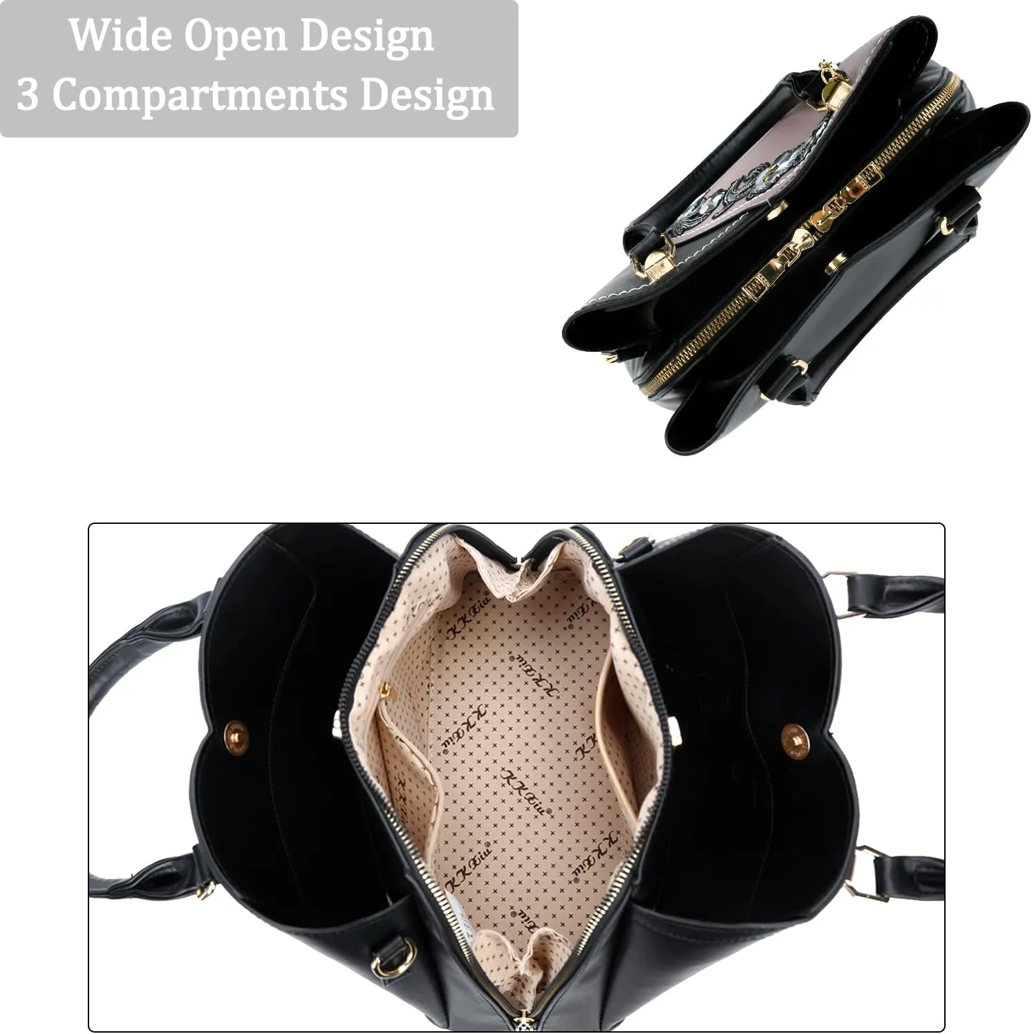 KKXIU Triple Compartments Purses and Handbags for Women Fashion Ladies Satchel Shoulder Top Handle Bag