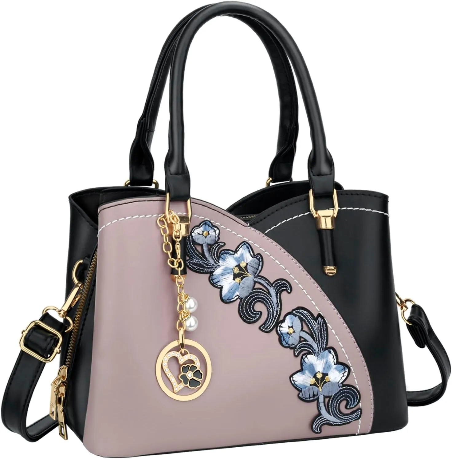 KKXIU Triple Compartments Purses and Handbags for Women Fashion Ladies Satchel Shoulder Top Handle Bag