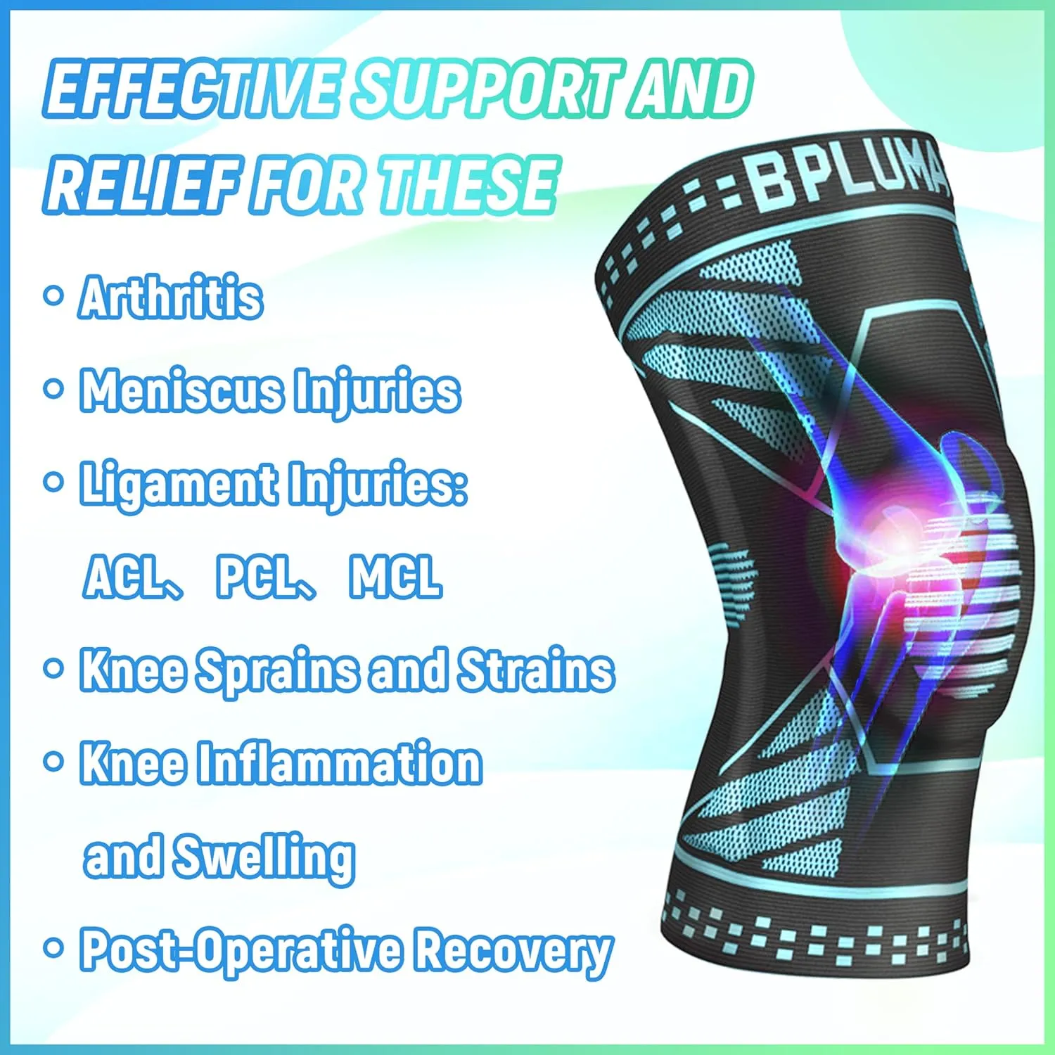 Knee Brace for Women Man, Compression Sleeve with Patella Pad Bilateral Stabilizers, Support for Meniscus Tear, Weightlifting, Arthritis Pain