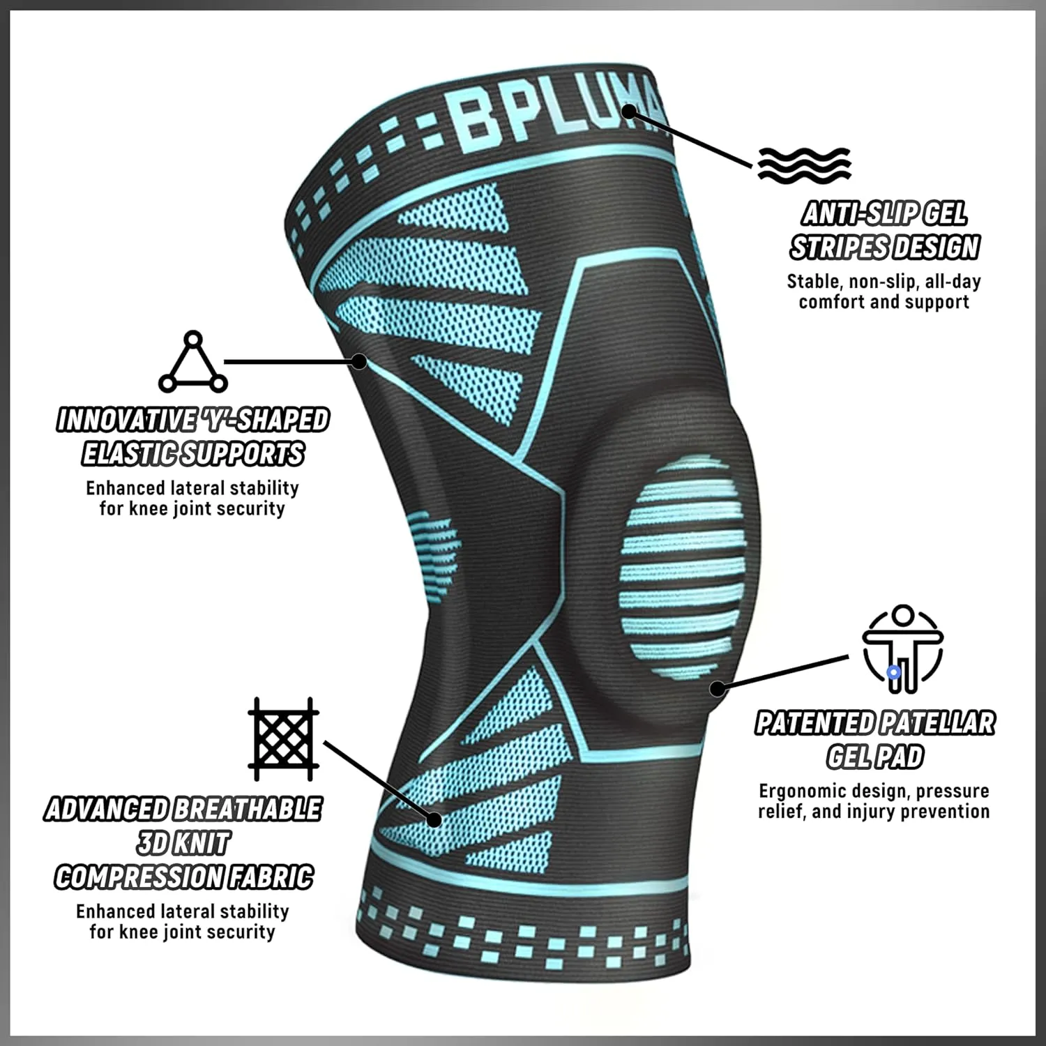 Knee Brace for Women Man, Compression Sleeve with Patella Pad Bilateral Stabilizers, Support for Meniscus Tear, Weightlifting, Arthritis Pain