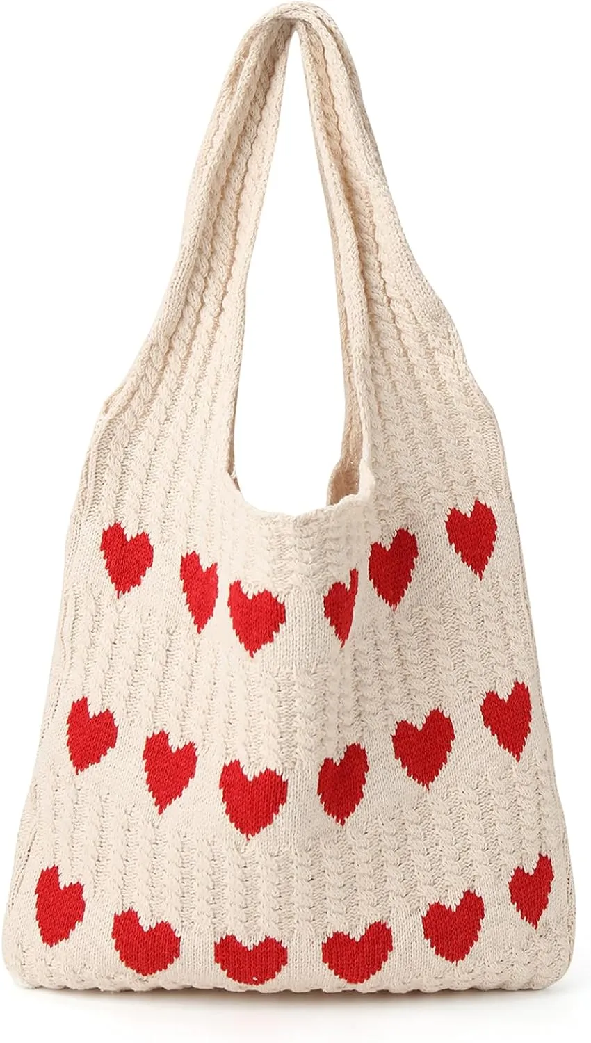 Knitted Shoulder Tote Bag Large Crochet Beach Bag Hobo Bag Aesthetic Tote Handbags for Women