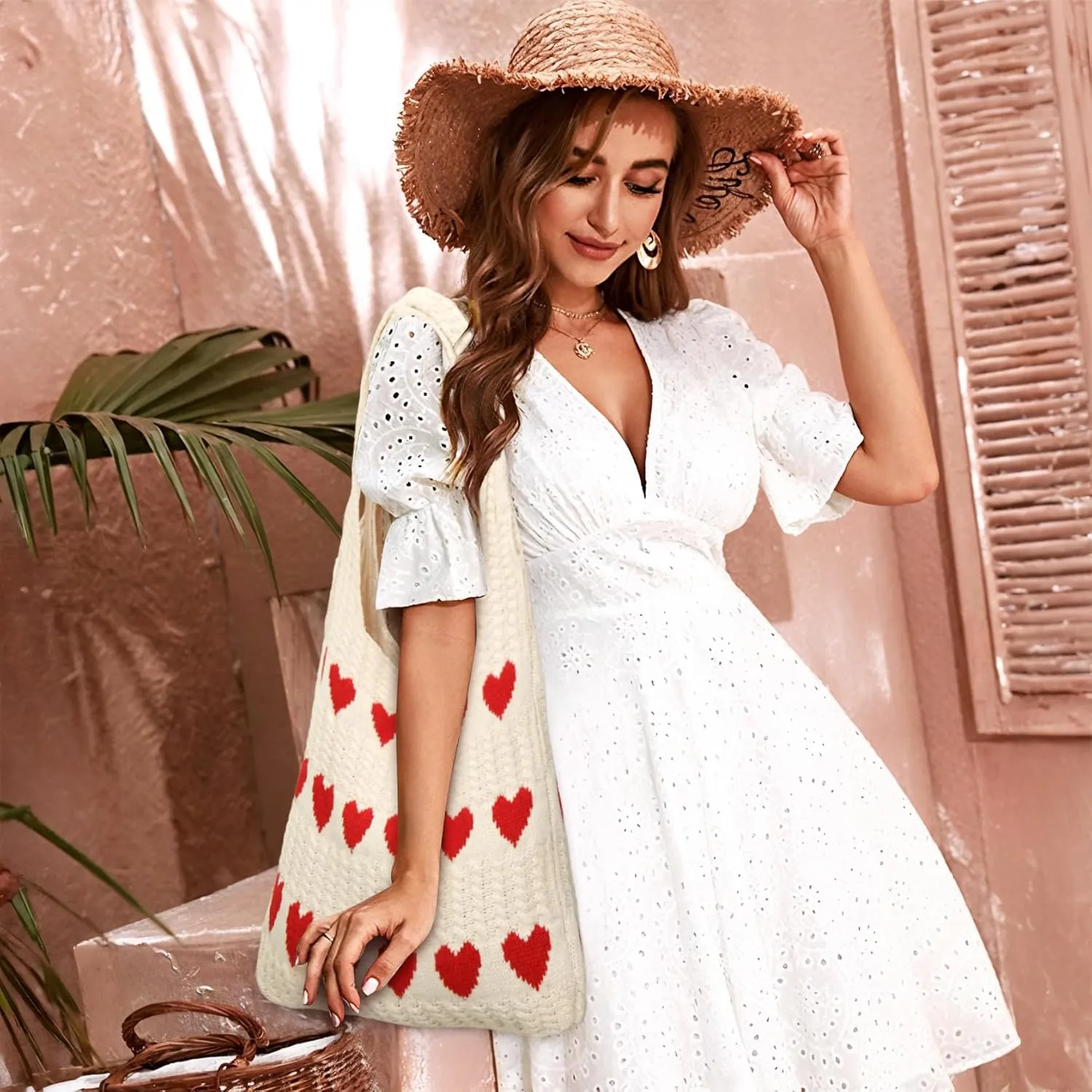 Knitted Shoulder Tote Bag Large Crochet Beach Bag Hobo Bag Aesthetic Tote Handbags for Women