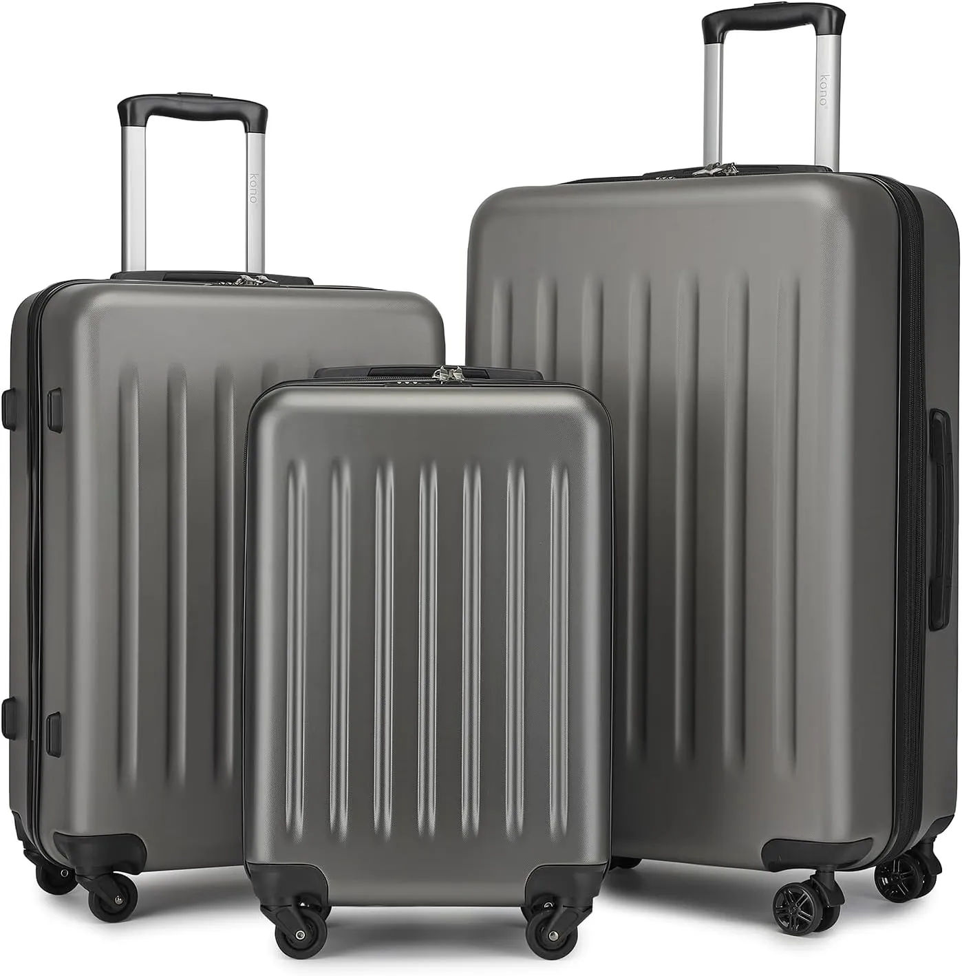 Kono Luggage Expandable(only 28") Suitcase Set 3Pcs   ABS Hardshell Suitcase with 360° Spinner Wheels, 20" 24" 28" Grey