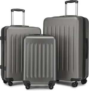 Kono Luggage Expandable(only 28") Suitcase Set 3Pcs   ABS Hardshell Suitcase with 360° Spinner Wheels, 20" 24" 28" Grey